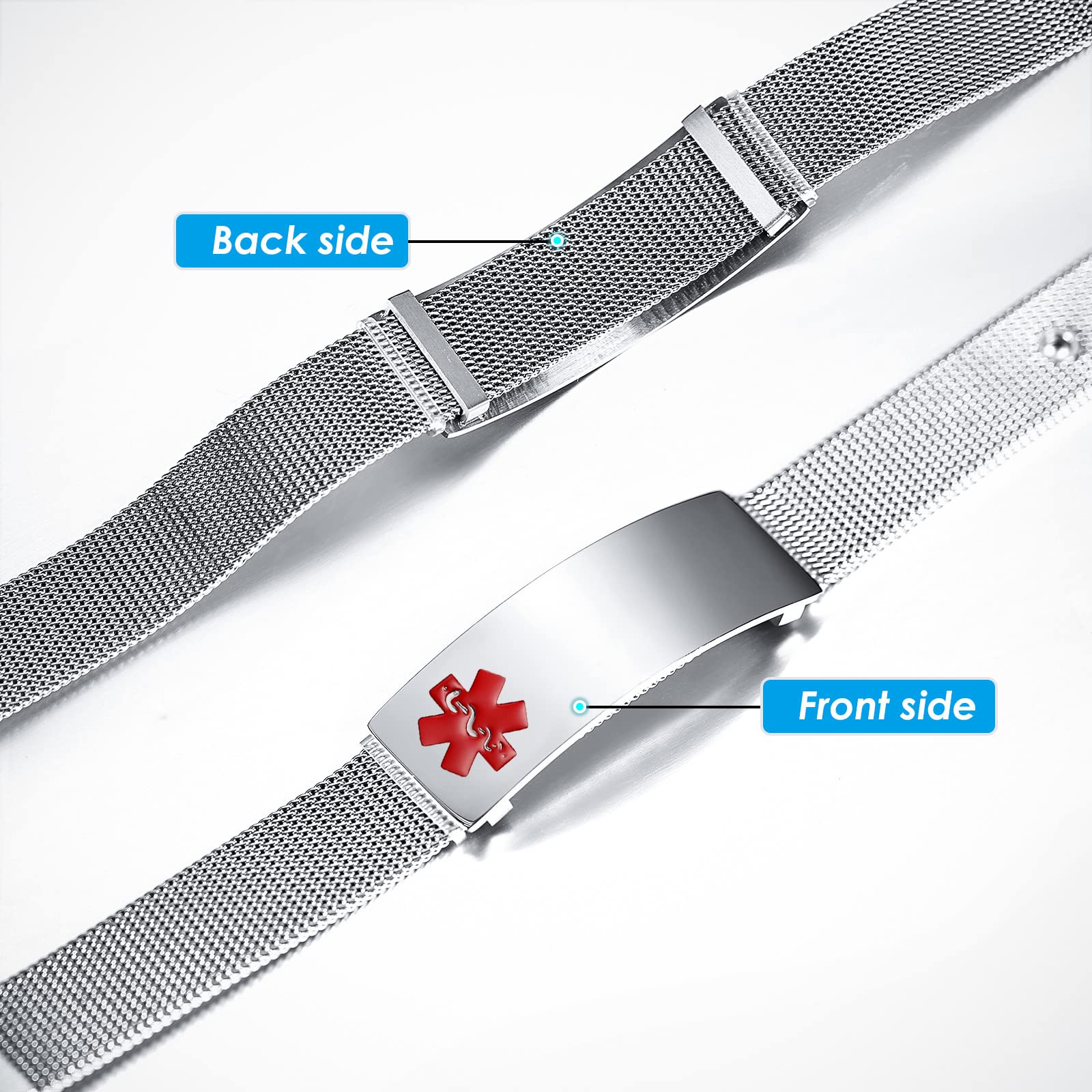 Custom Engraved Medical Alert Bracelet for Women & Girls - Adjustable Stainless Steel Mesh Emergency ID Wristband with Free Personalization | Perfect for Diabetes, Allergies & Daily Safety