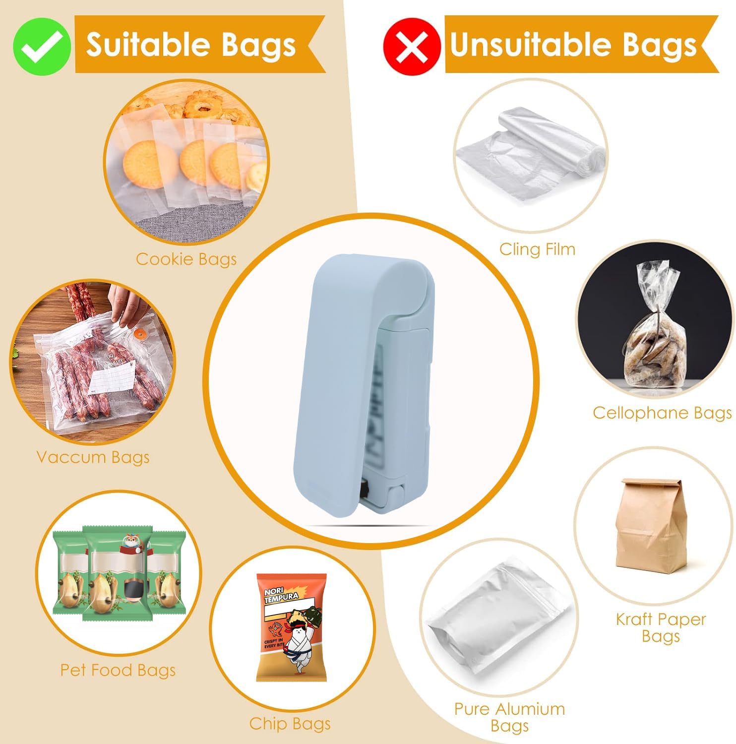 2024 Upgraded Portable Mini Vacuum Sealer - Compact Handheld Heat Sealing Machine for Food Storage, Plastic Bags, Snack Bags | Perfect for Kitchen, Meal Prep, Sous Vide, Camping & Travel | Blue