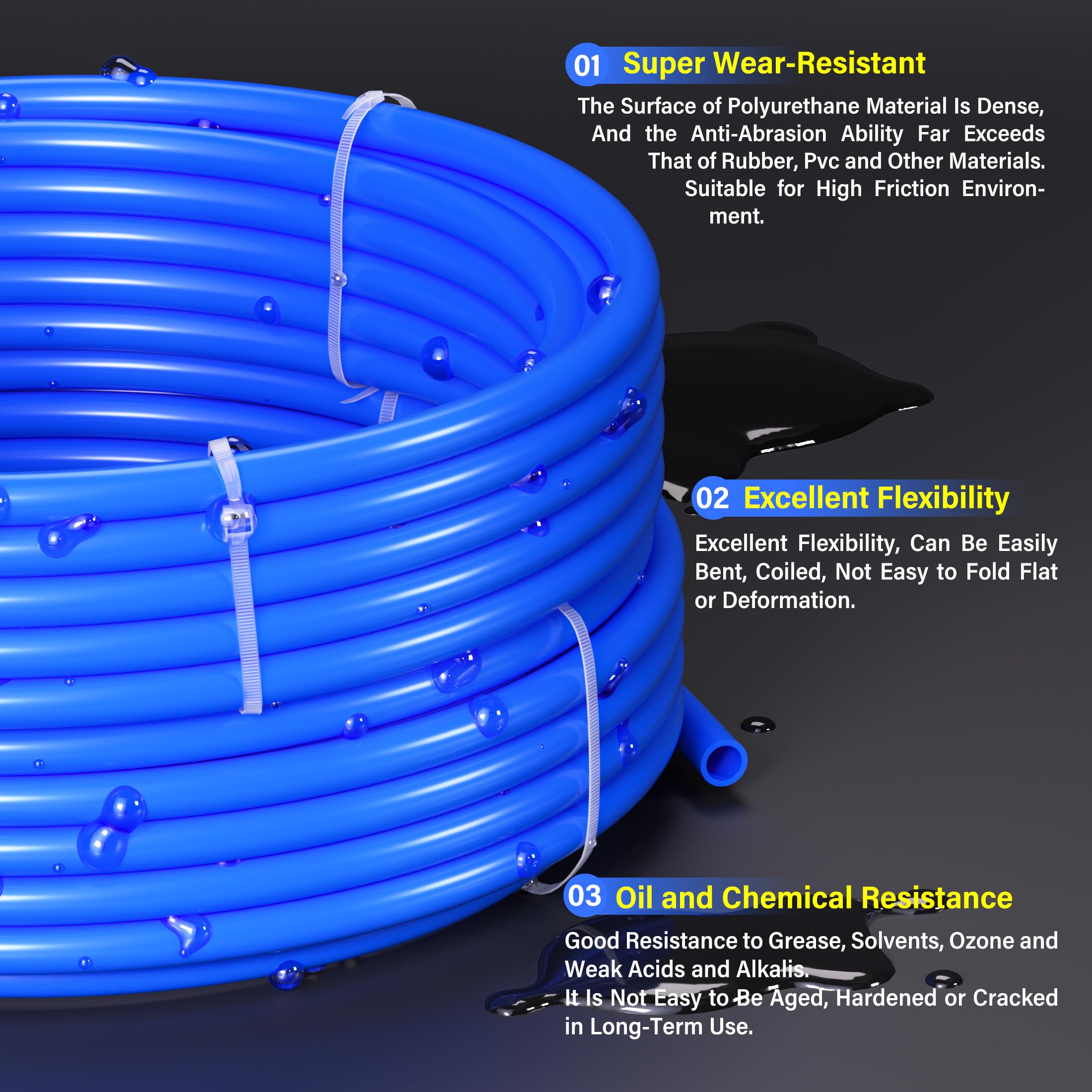 TAILONZ PNEUMATIC Blue 1/4 Inch OD 10 Meters PU Air Hose - High Pressure Flexible Polyurethane Tube for Air Compressor, Pneumatic Tools, and Fluid Transfer - Ideal for Industrial, Automotive, and DIY Projects
