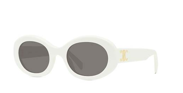 Celine Triomphe CL40194U 25A Shiny Ivory Smoke Organic Oval Women's Sunglasses - Luxury Designer Shades for Women, UV Protection, Fashionable Oval Frame - Perfect for Beach, Driving & Outdoor Activities