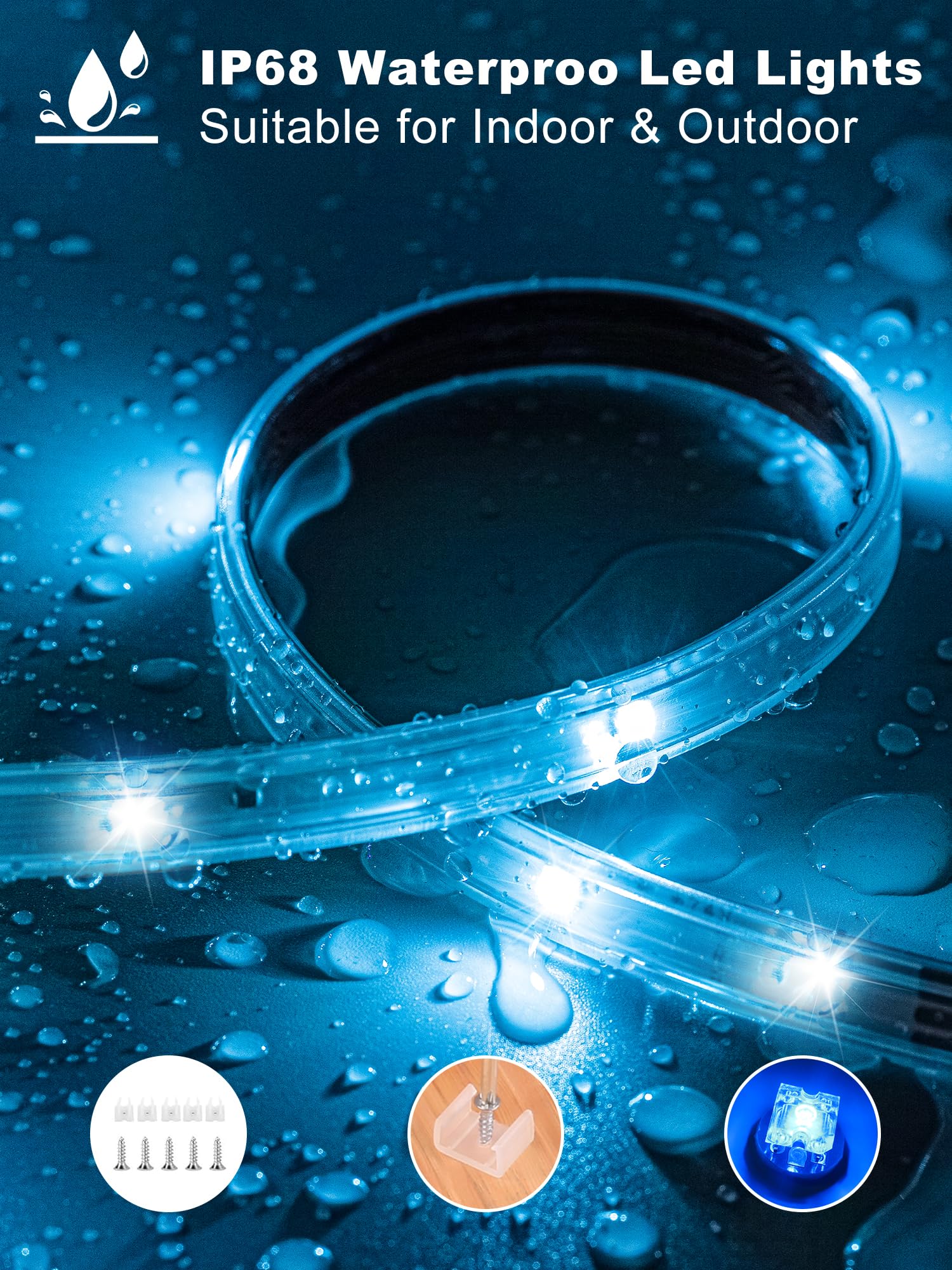 100ft (2x50ft) Outdoor LED Strip Lights Waterproof IP68 - RGB Color Changing with Remote & App Control, Music Sync, Weatherproof Exterior Rope Lights for House Party, Garden, Patio, Deck, and Pool Lighting