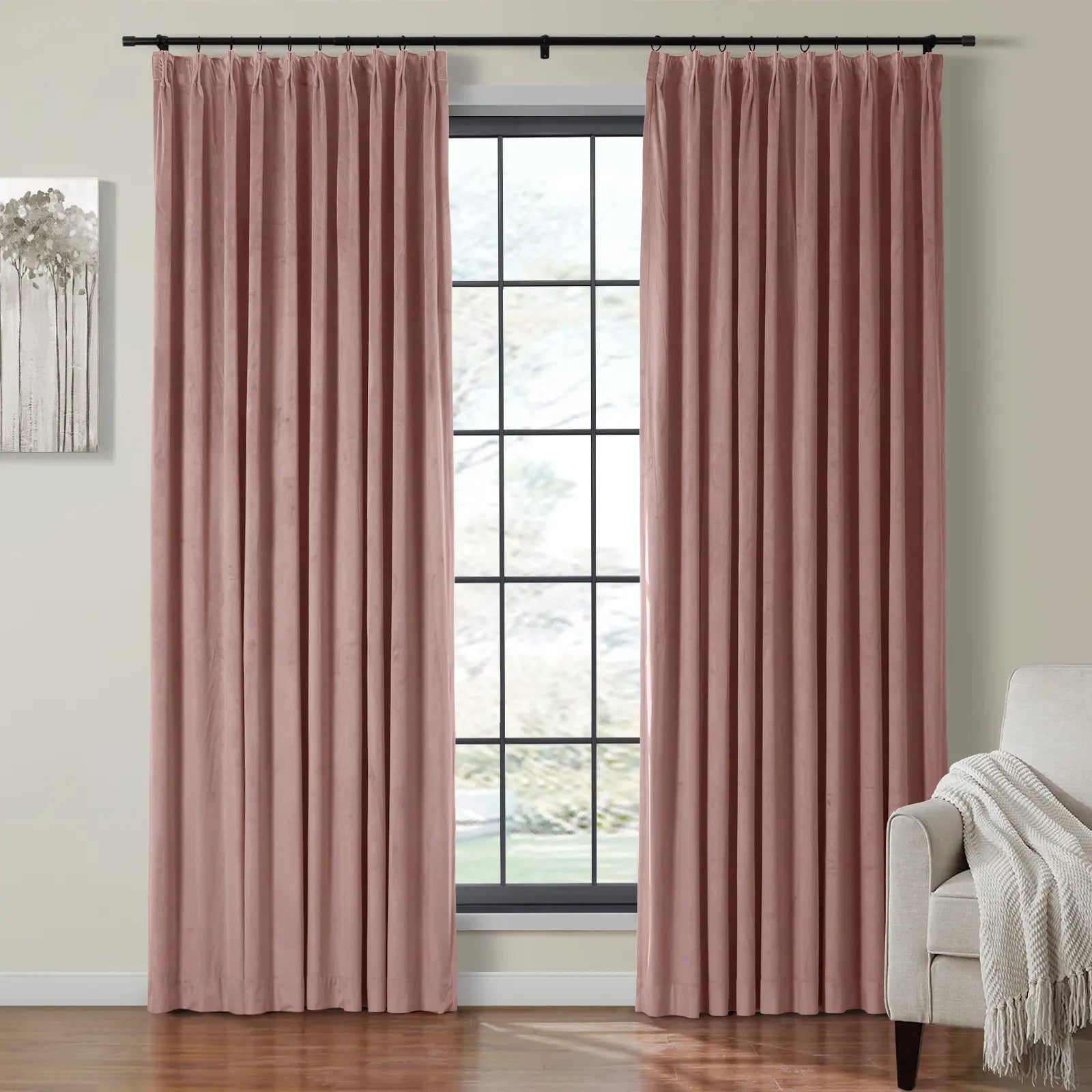 Luxury Velvet Pinch Pleat Thermal Blackout Curtains - Insulated Drapes for Bedroom & Living Room - Noise Reducing & Energy Efficient Window Treatments