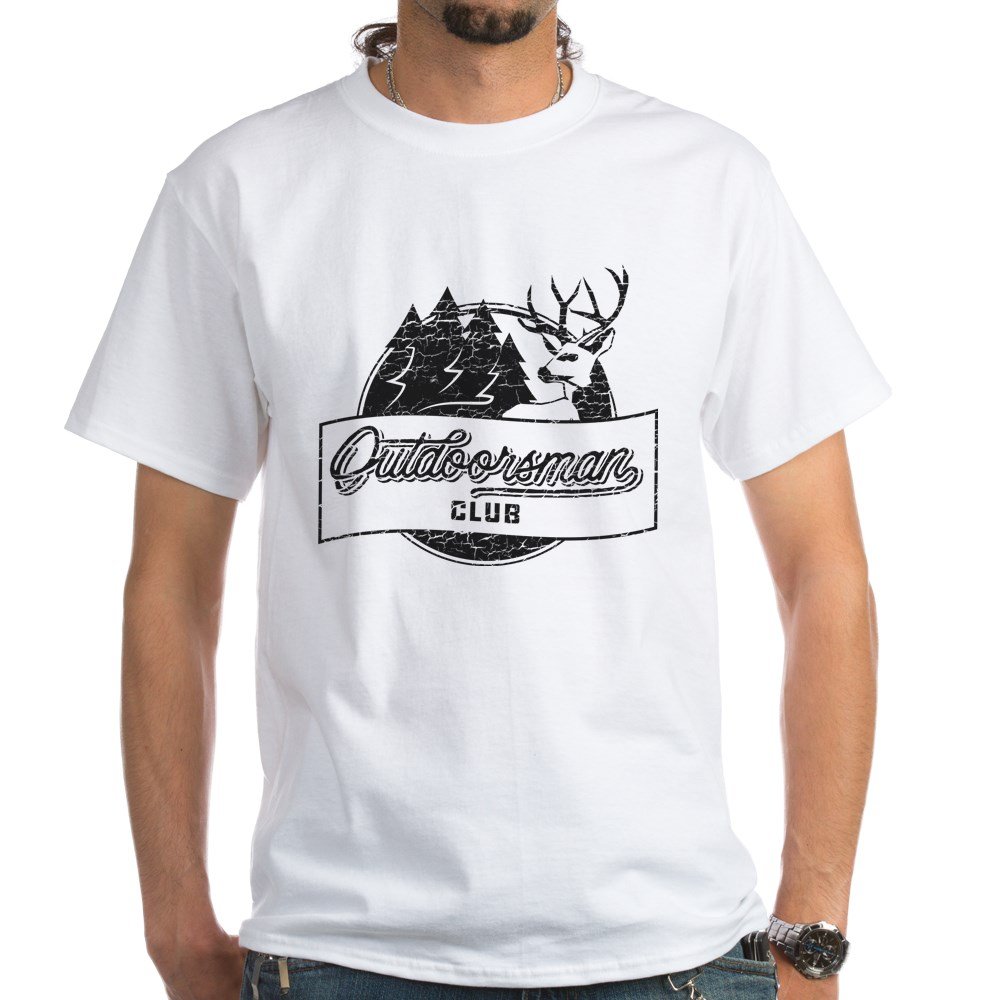 Outdoorsman Club White Cotton T-Shirt for Men - Comfortable Casual Wear for Camping, Hiking & Outdoor Adventures | CafePress