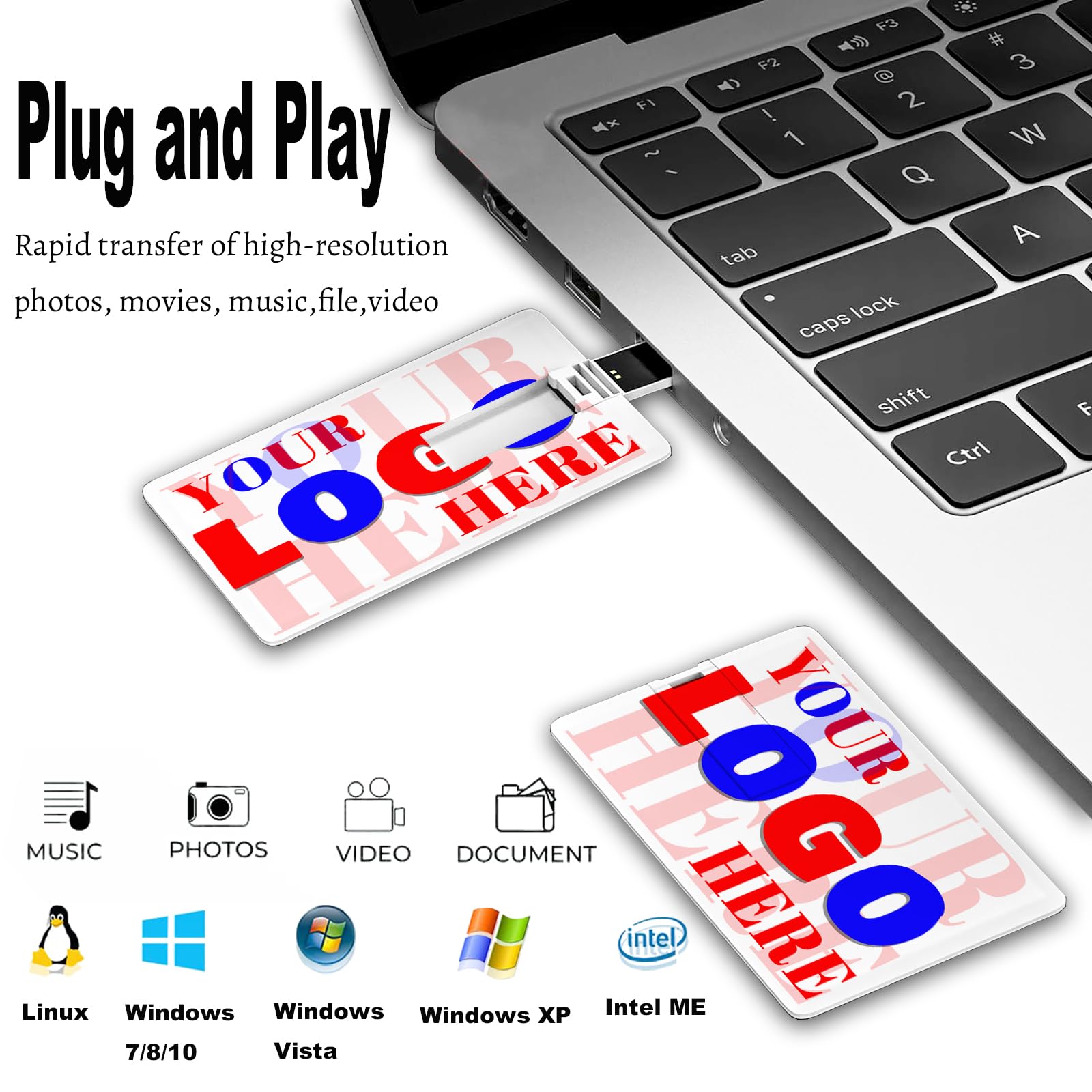 Custom Credit Card Shape USB Flash Drive 16GB 25 Pack - Personalized Logo Print Thumb Drive for Business Branding, Promotions & Events | FEWINA Branded USB Stick for Trade Shows, Conferences & Corporate Gifts