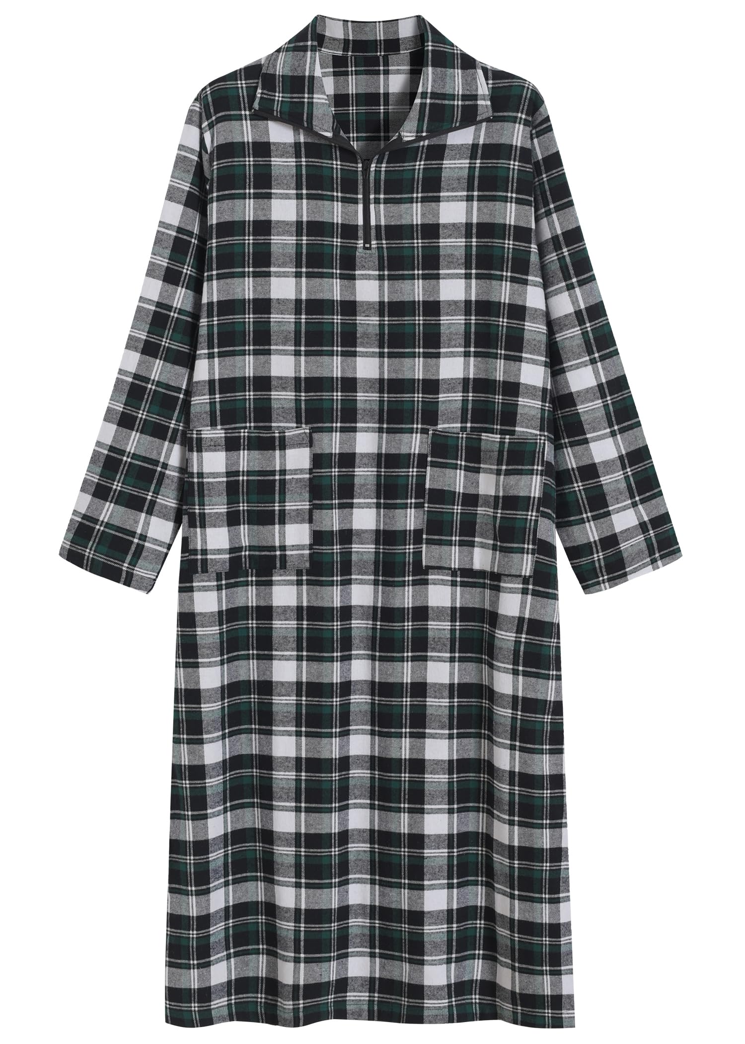 Women's Soft Cotton Flannel Nightgown - Long Sleeve Midi Sleepwear for Winter, Cozy Loungewear for Home & Travel