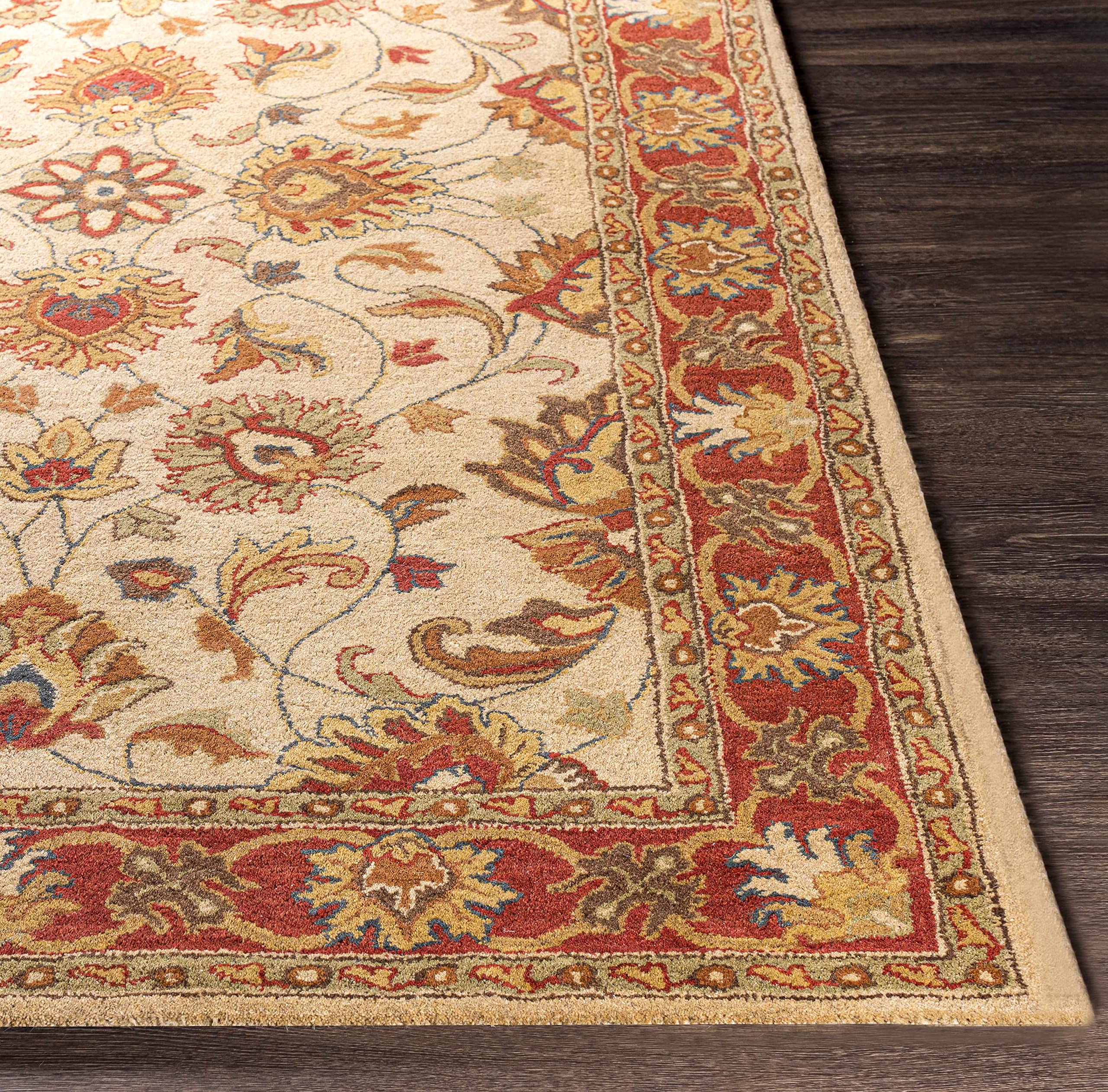 Hauteloom Dresher Wool Area Rug - Traditional Brown & Red 9' x 12' - Soft & Durable for Living Room, Bedroom, Office - Perfect for Home Decor & Cozy Spaces