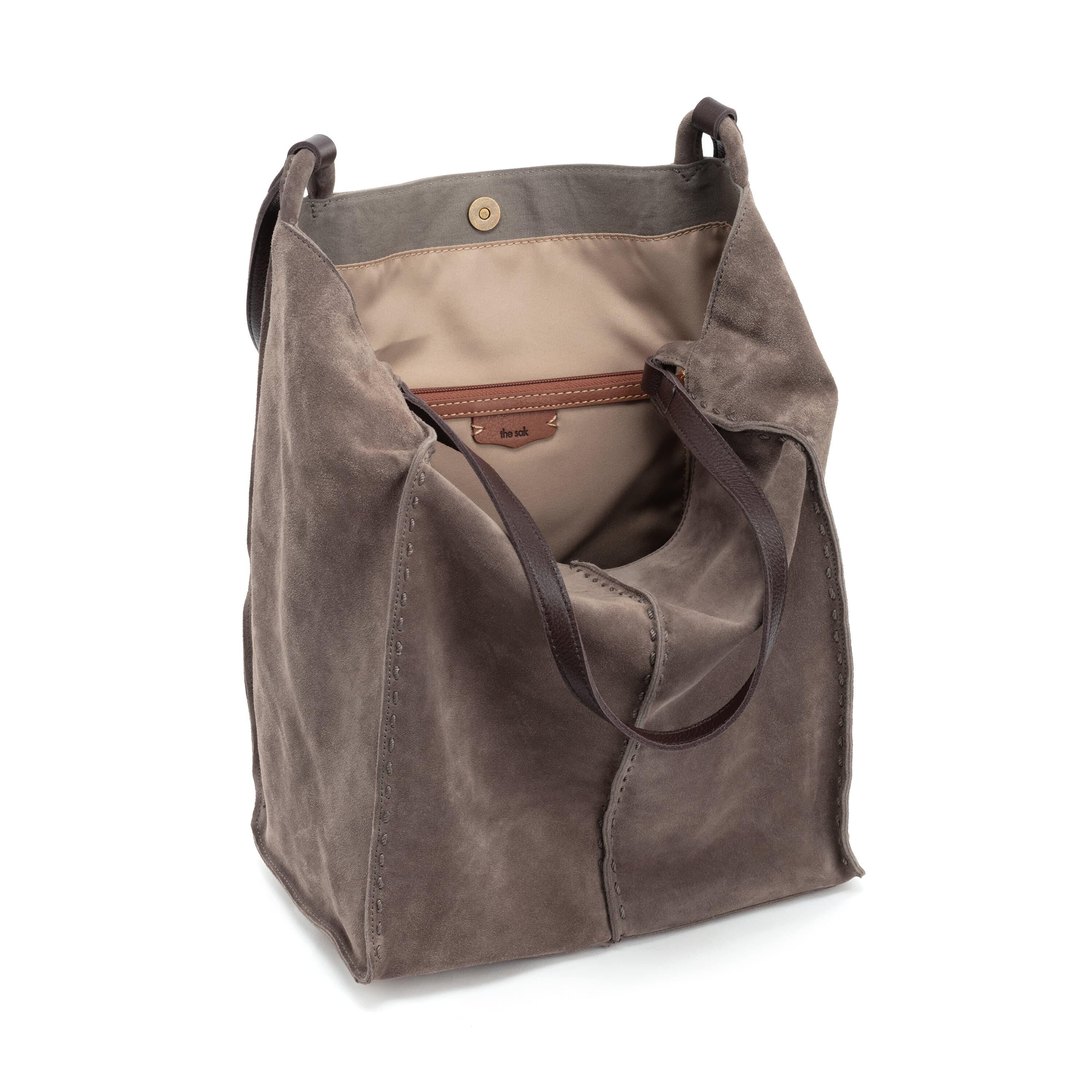 Premium Los Feliz Tall Leather Tote Bag in Mushroom Suede - Stylish & Spacious Handbag for Work, Travel & Everyday Use