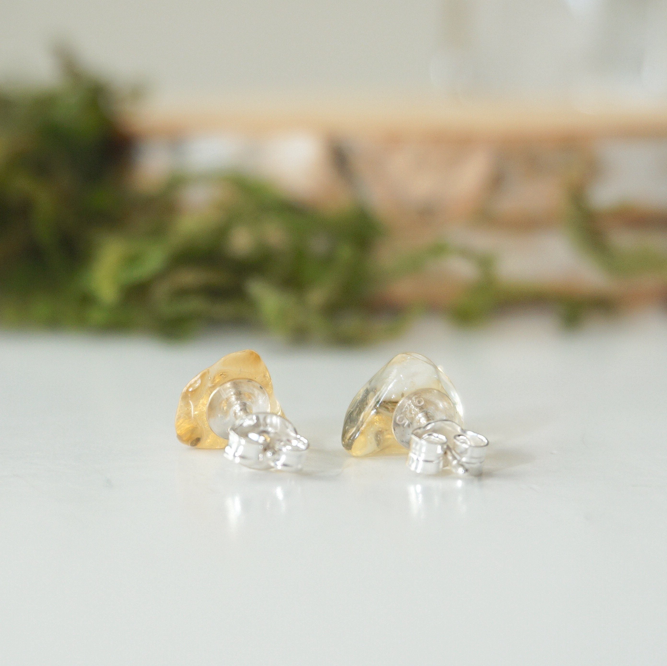 Natural Citrine Stud Earrings - 14K Gold Plated Post Earrings for Women - Elegant Minimalist Jewelry for Everyday Wear, Gift Giving & Special Occasions