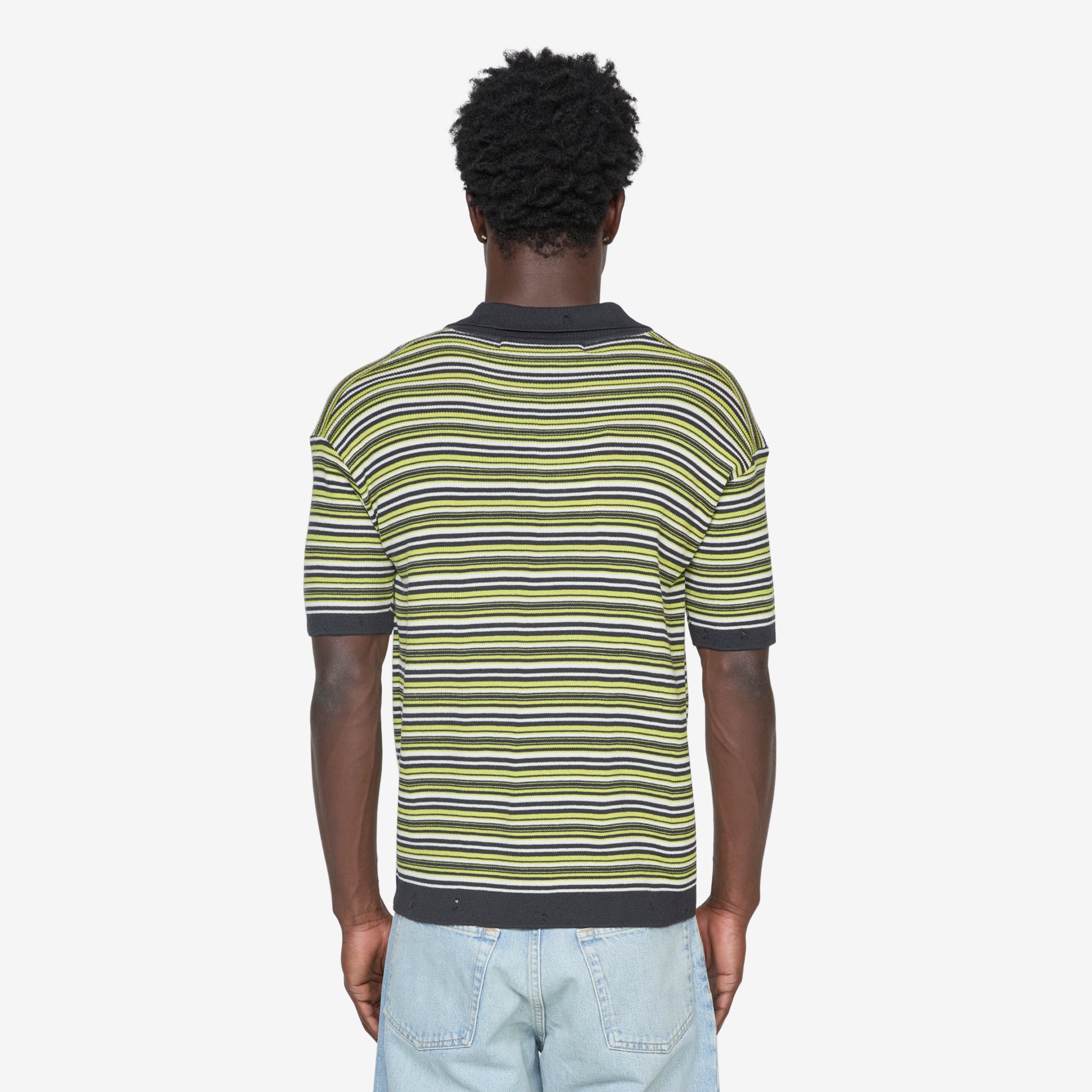 Premium Stripe Polo Sweater for Men - Charcoal & Lime Color Block Design | Casual Office Wear & Weekend Outfits