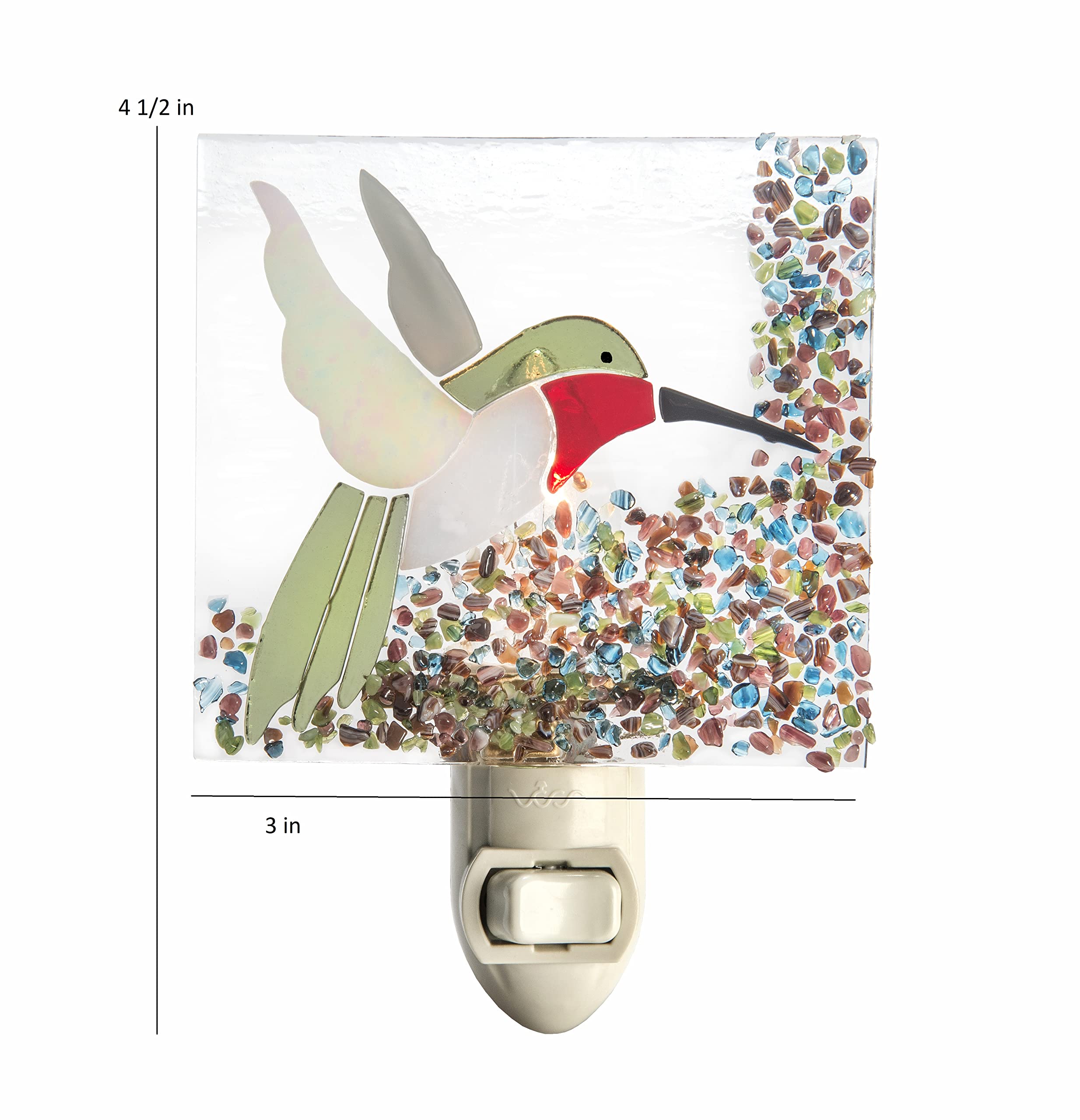 Handcrafted Fused Glass Hummingbird Night Light - 4W Plug-in Stained Glass Accent Lamp for Bedroom, Bathroom & Hallway | Decorative Lighting for Home Decor, Gift & Relaxation