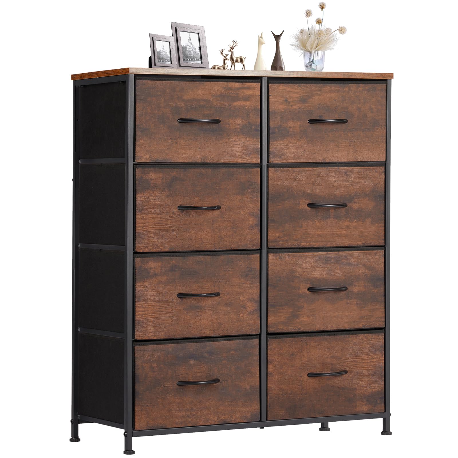 Sweetcrispy 8-Drawer Dresser for Bedroom & Kids Room - Tall Wood Top Chest Tower with Steel Frame | Clothing & Closet Storage Organizer with Fabric Bins | Lightweight & Easy Assembly with Tools Included | Perfect for Nursery, Dorm, or Apartment Organization