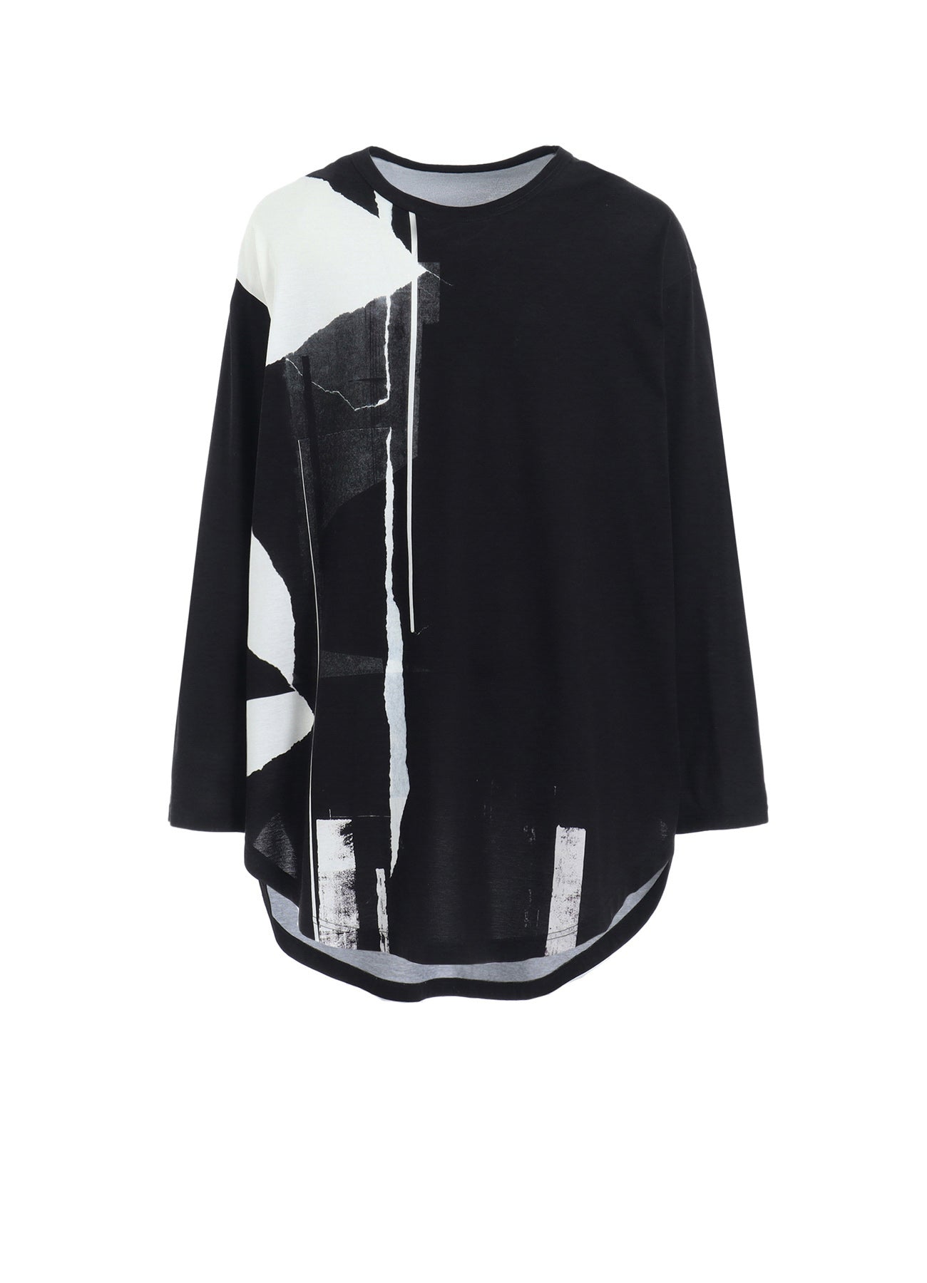 Soft Cotton Jersey T-Shirt with Torn Pattern Hem & Long Sleeves - Oversized Round Neck Jumbo Fit for Casual Wear & Street Style