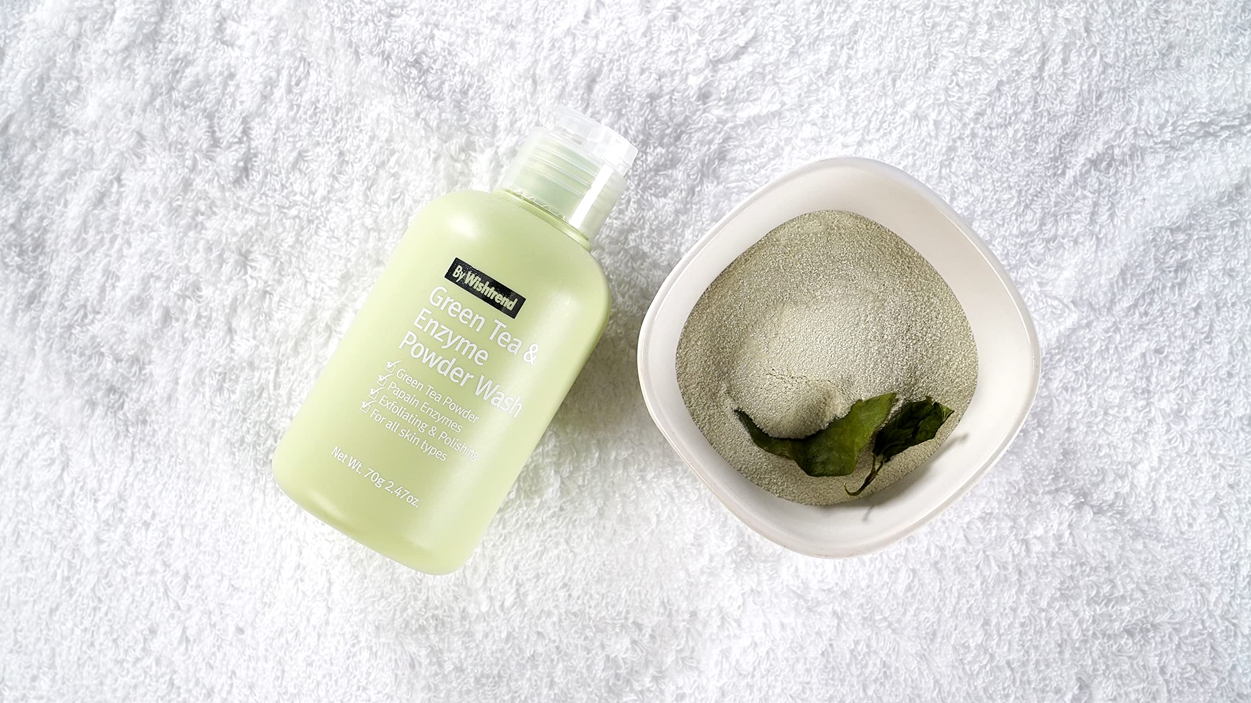 By Wishtrend Green Tea & Enzyme Powder Wash - 3.88 oz (110g) | Gentle Exfoliating Face Cleanser for Acne-Prone & Sensitive Skin | Perfect for Daily Skincare Routine & Travel
