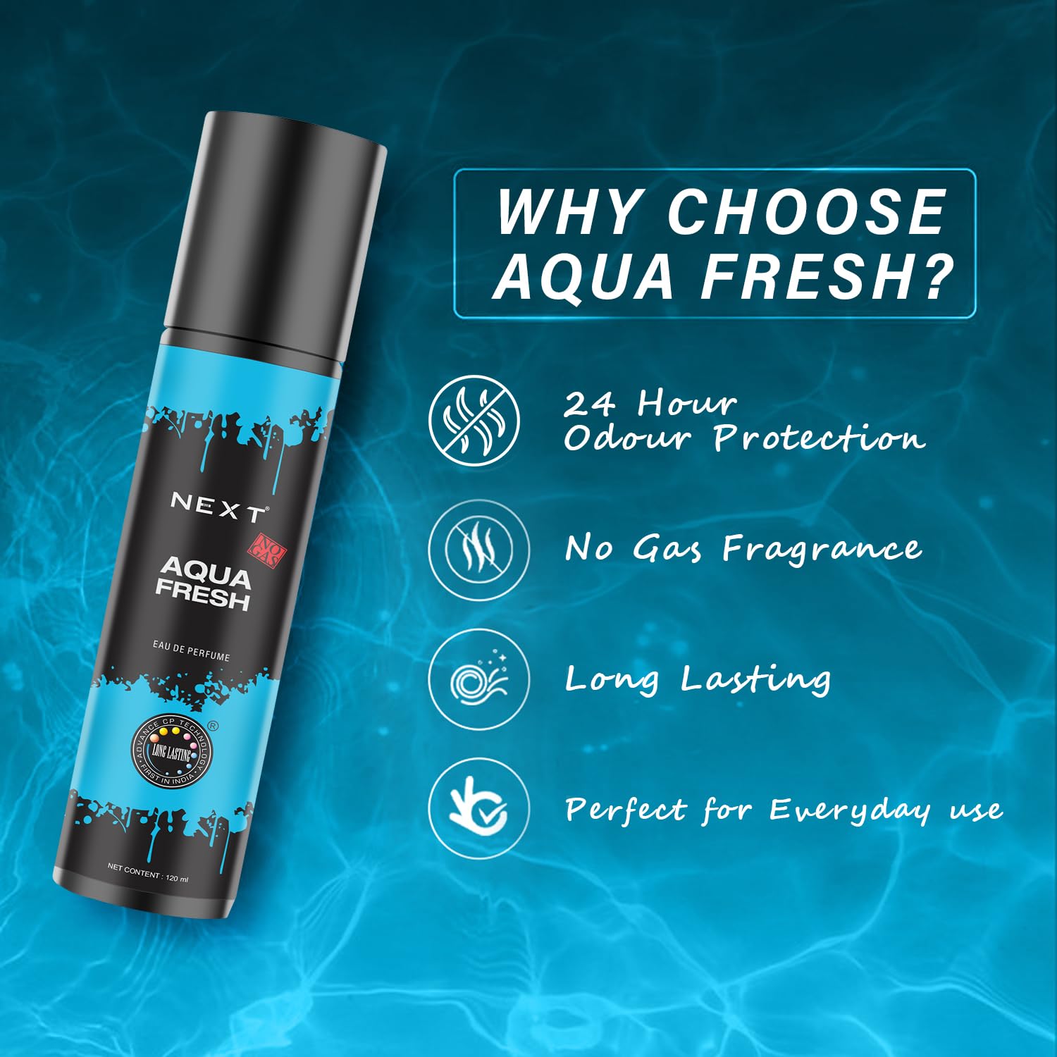 Next Care Aqua Fresh Men's Deodorant Spray - 120ml | Alcohol-Free Long Lasting Fragrance | Valentine's Day Gift for Him | Fresh Scent Body Spray | Perfect for Daily Use, Gym & Office