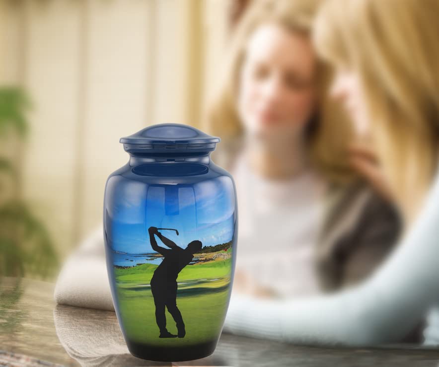 Golf Cremation Urn for Ashes - Hand Painted Classic Golfer Memorial Urn with Velvet Bag (Large) - Perfect for Honoring Golf Lovers & Displaying at Home or Memorial Services