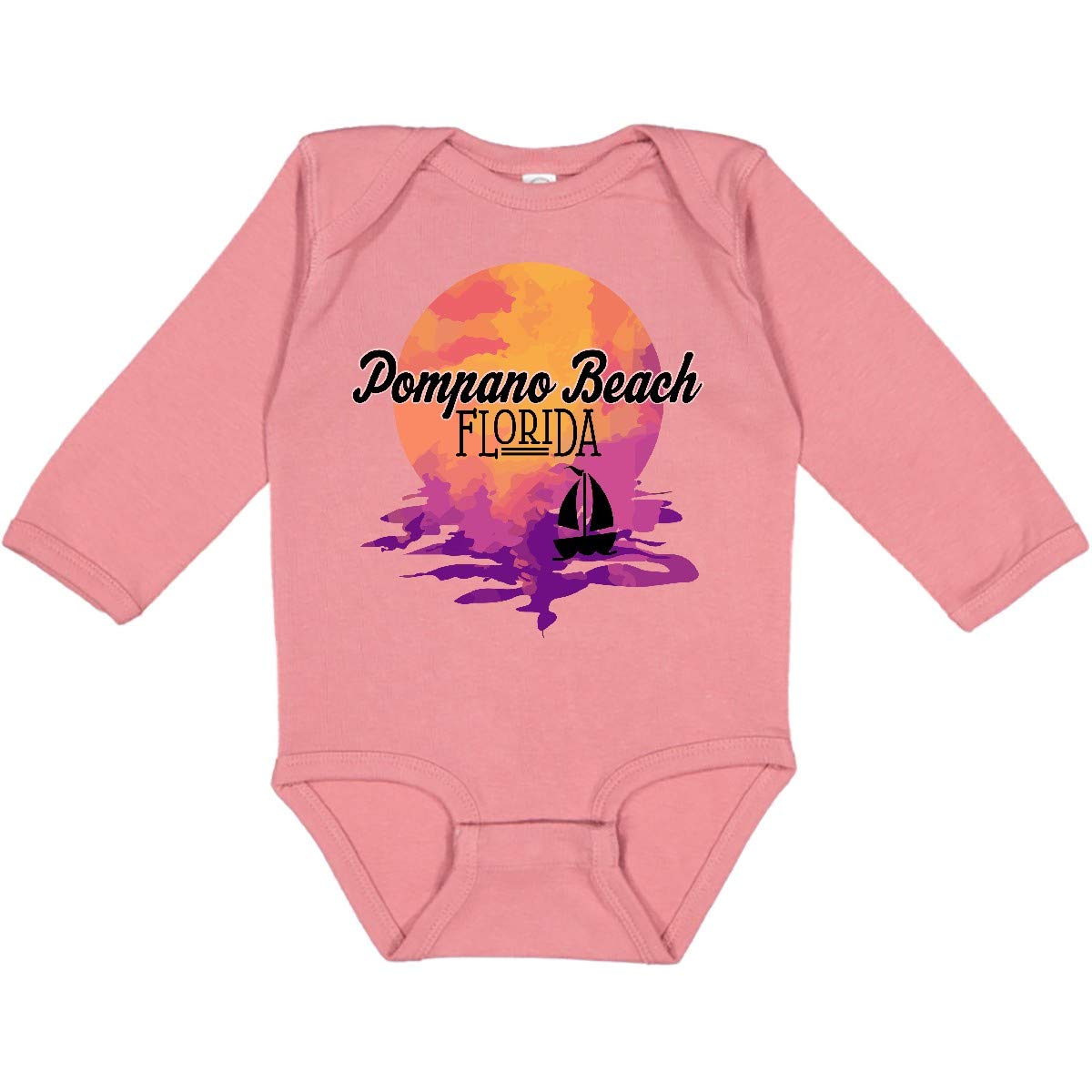 Inktastic Pompano Beach Florida Sunset Print Long Sleeve Baby Bodysuit - Perfect for Beach Vacations, Family Photos & Tropical Themed Outfits