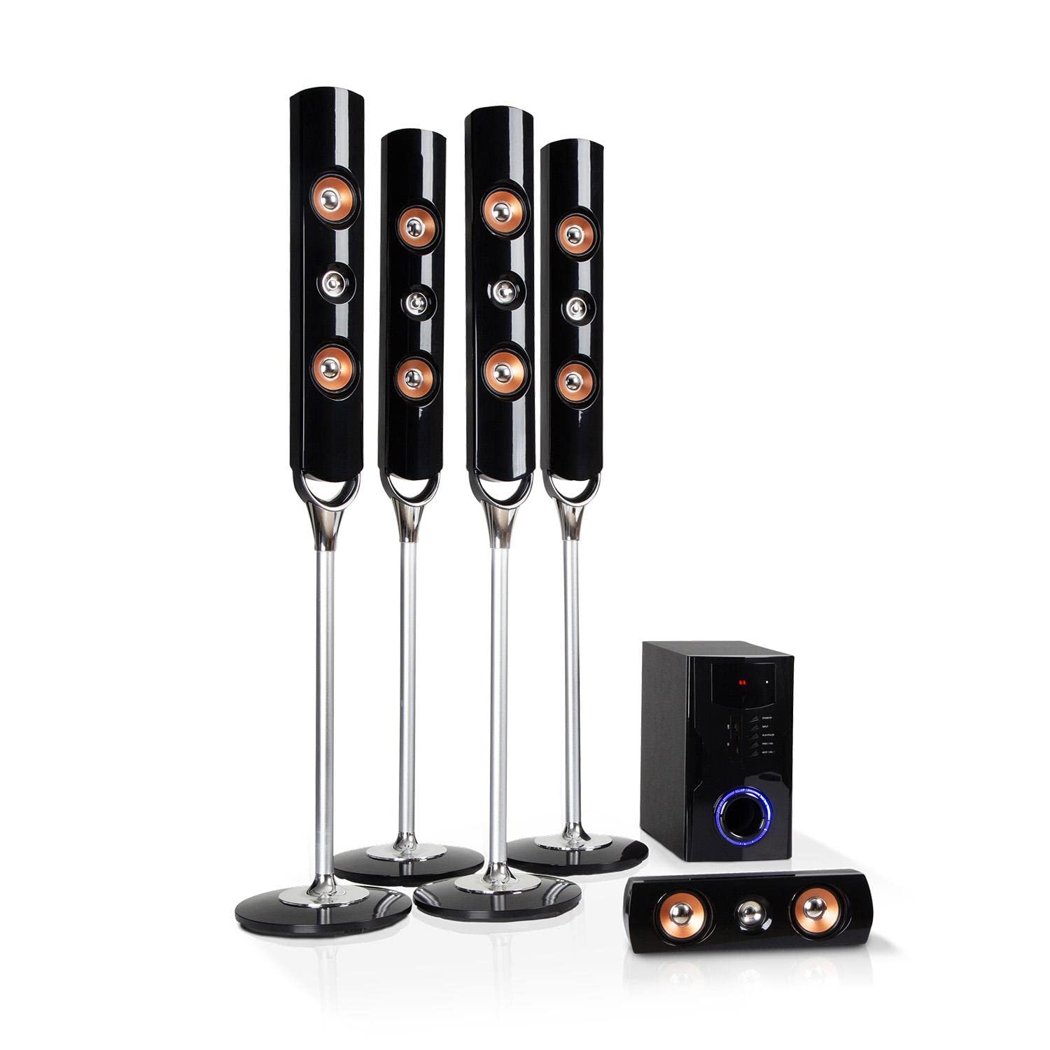 AUNA Areal Nobility 5.1 Surround Sound System - 120W RMS Home Theater with 35W Subwoofer, Bluetooth 3.0, USB/SD Ports & AUX-in - Black | Perfect for Movie Nights, Gaming & Music Listening