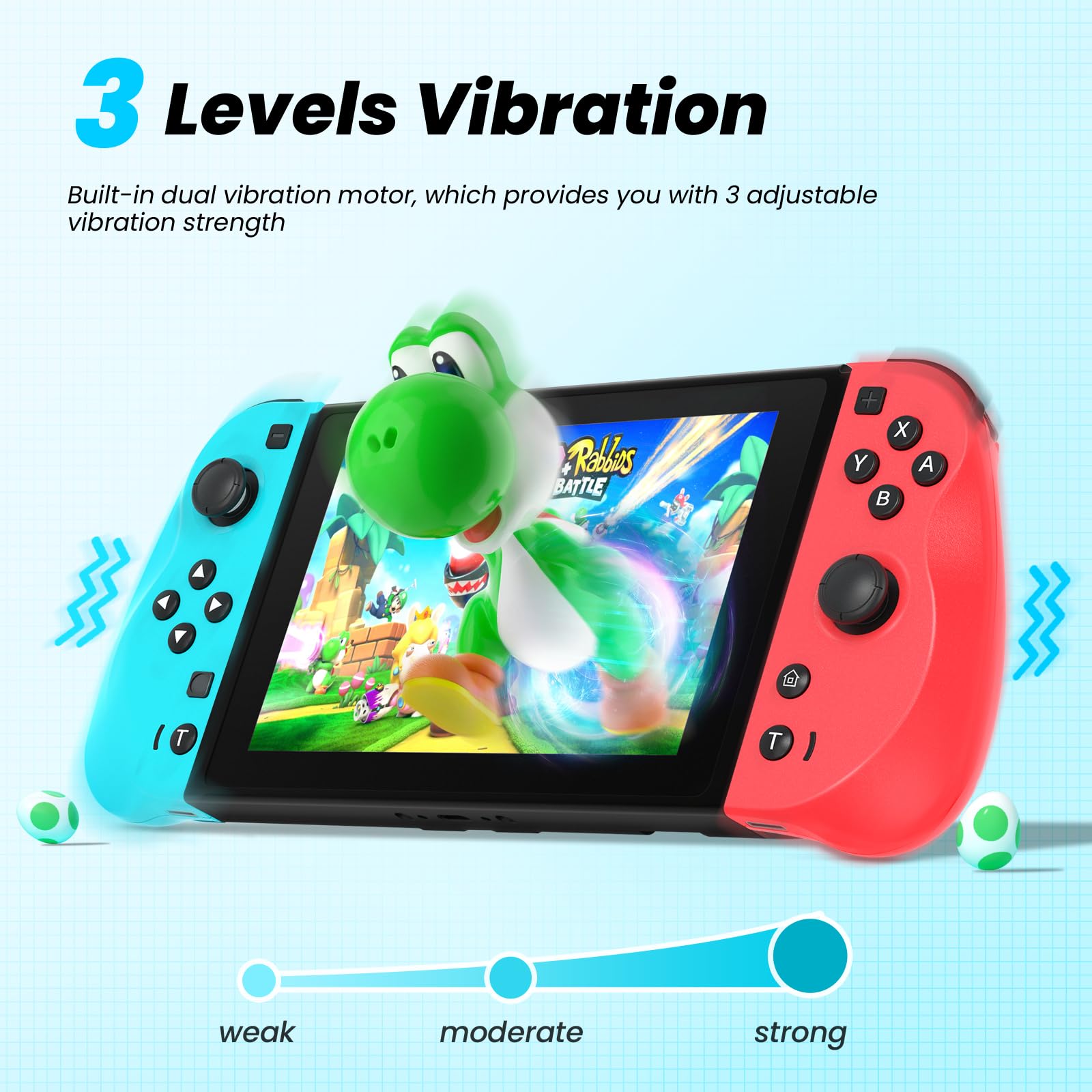 Wireless Switch Controller for Nintendo Switch/Lite/OLED - Dual Vibration, Turbo, Screenshot & Wake-up Function (Blue & Red) - Perfect for Gaming, Travel & Family Entertainment