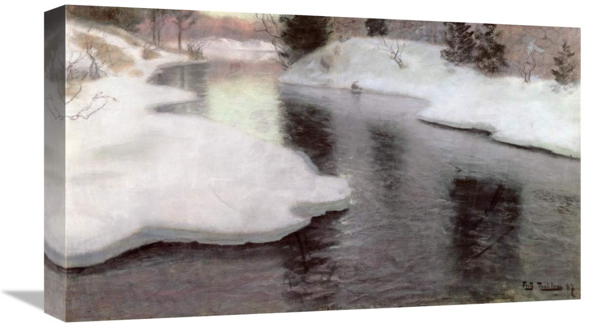 22 in. Thawing Ice - Fritz Thaulow's Lysaker River Art Print | Scandinavian Winter Landscape Wall Decor for Living Room, Office & Bedroom