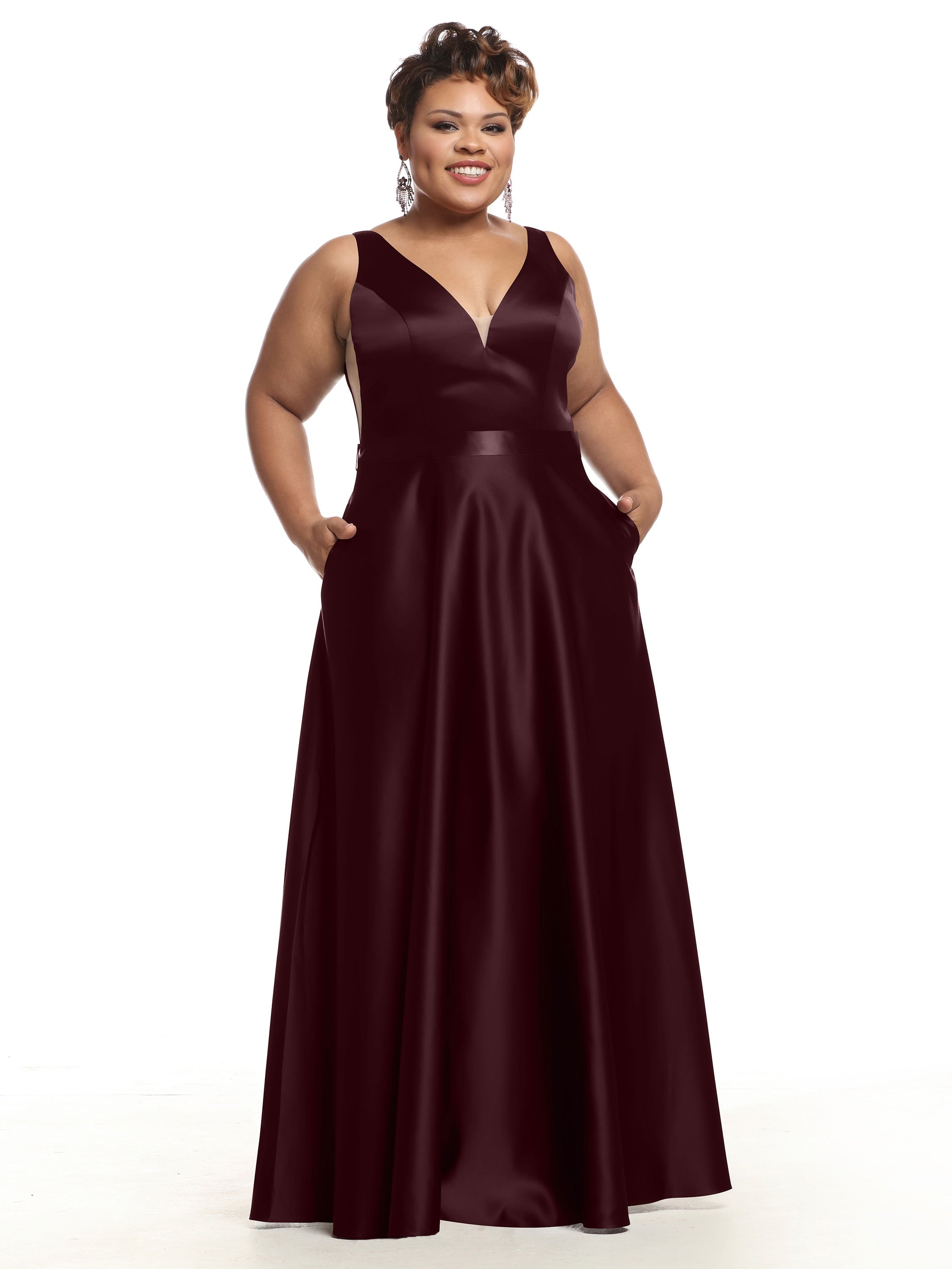 Elegant 80118 Satin A-Line Bridesmaid Dress with V-Neckline & Sash - Perfect for Weddings, Formal Events & Special Occasions