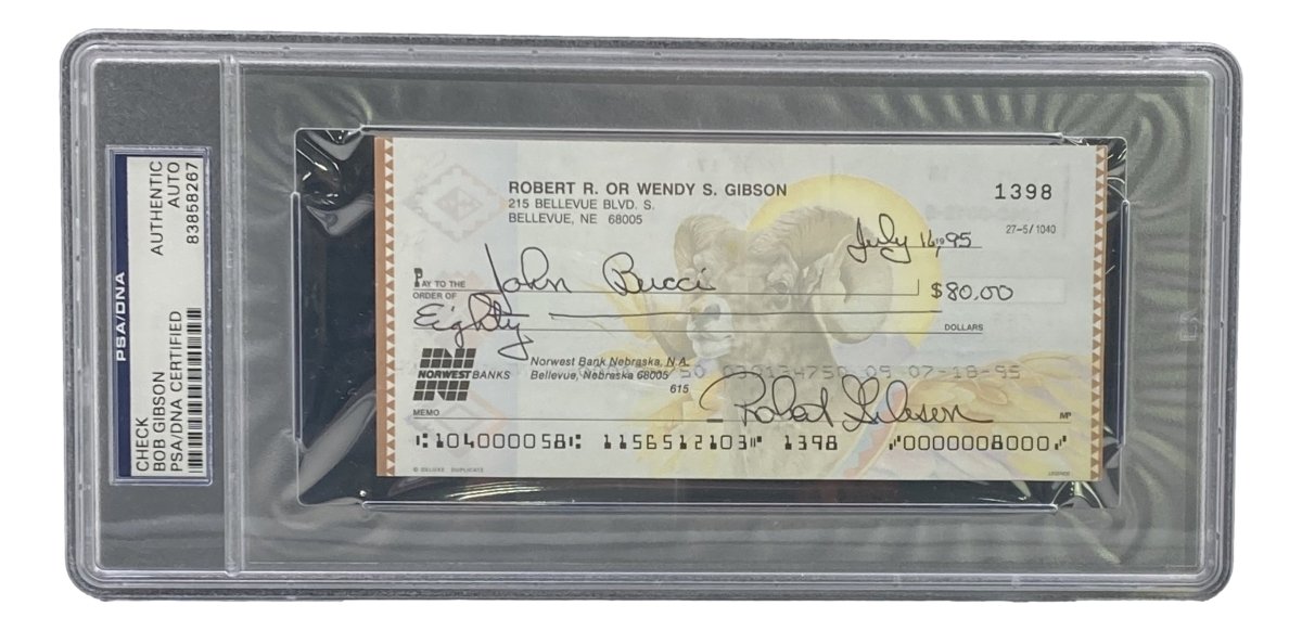 Bob Gibson St. Louis Cardinals Autographed Bank Check #1398 PSA/DNA Certified - Perfect for Baseball Memorabilia Collections and Sports Fan Gifts