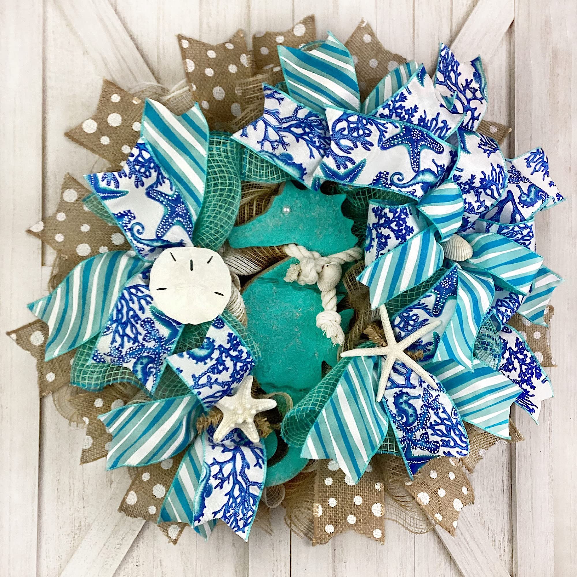 Seahorse Wreath for Front Door - Coastal & Nautical Decor with Starfish & Seashells - Perfect for Beach House, Porch, or Indoor Wall Decor