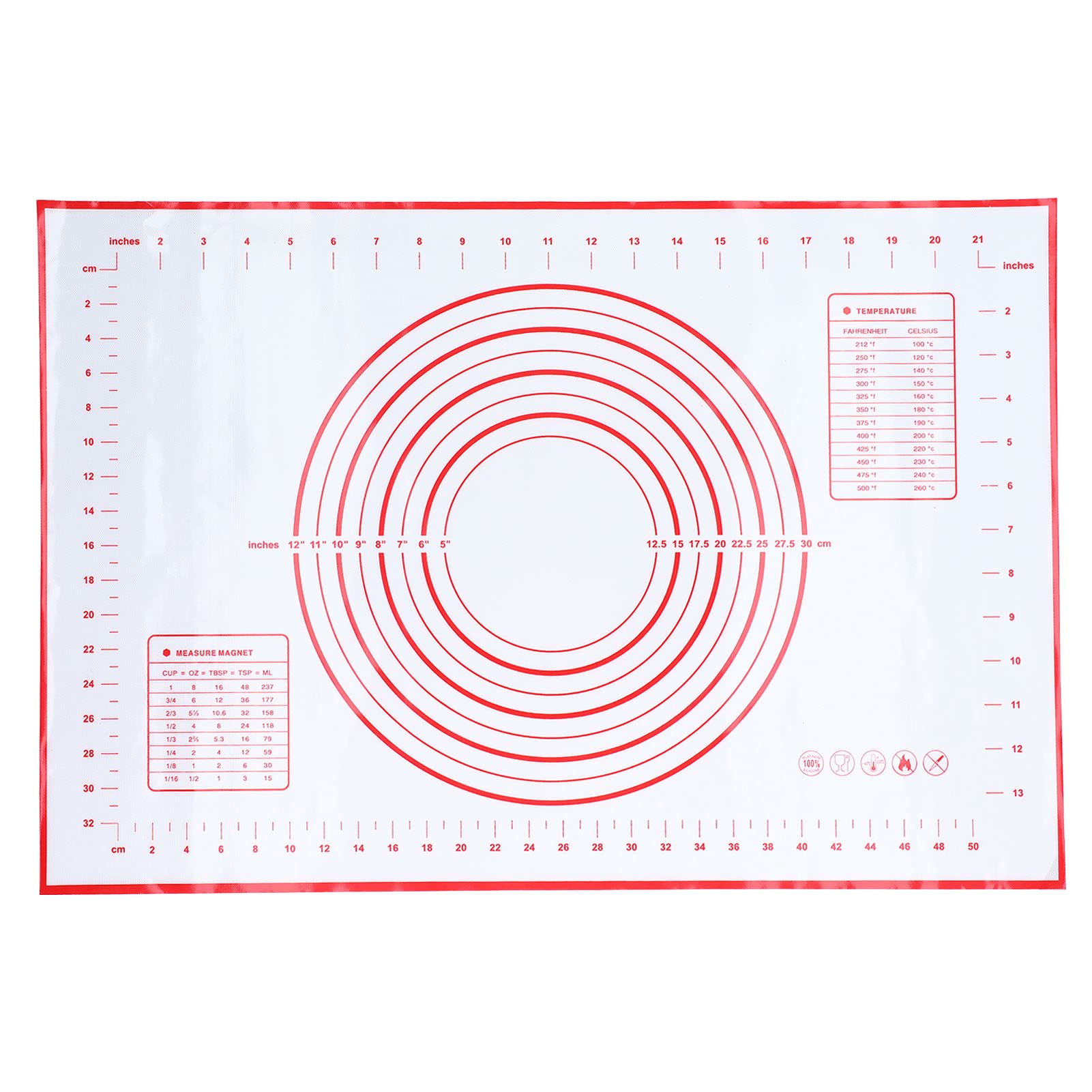 Non-Stick Dough Rolling Mat - Extra Thick Red Baking Fondant Mat with Measurement Scale for Pastry, Pie Crust & Cookie Dough | Perfect for Home Bakers & Professional Chefs (Kitchen, Bakery, Cooking Class Use)