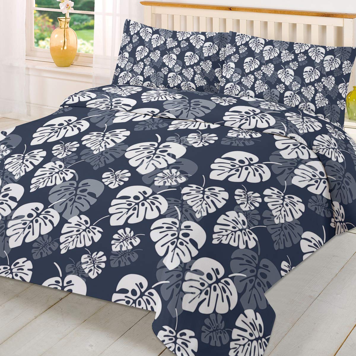 Modern Reversible Duvet Cover Set - California King 3-Piece Luxury Bedding Collection | Hotel Quality Tropical Leaves Design | Perfect for Master Bedroom, Guest Room & Vacation Home Decor