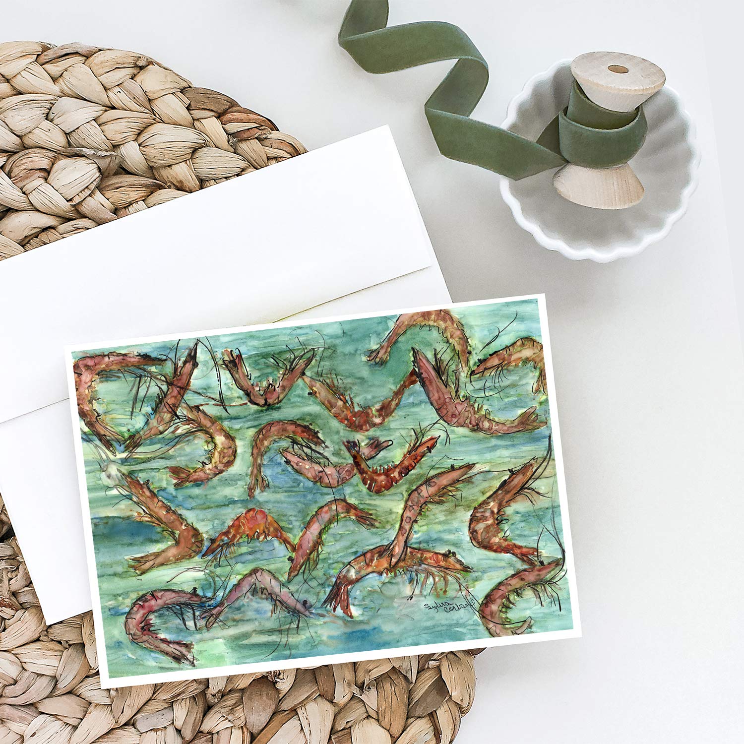 Caroline's Treasures 8943GCA7P Whimsical Shrimp Greeting Cards - Pack of 8 Blank A7 (5x7) Note Cards with Envelopes | Perfect for Birthday Wishes, Thank You Notes & Special Occasions