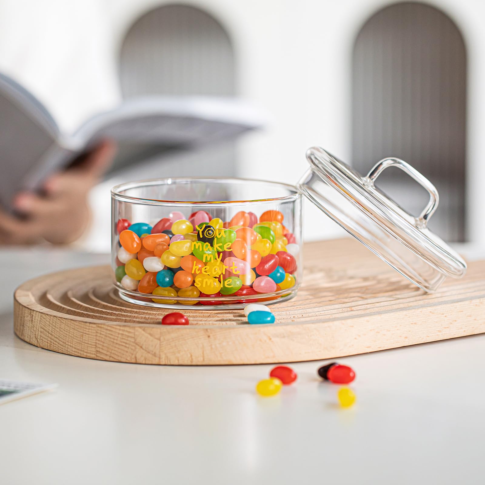 Glass Candy Dish with Lid - Decorative Covered Candy Bowl & Cookie Jar, Clear Salad Buffet Storage Container for Home, Kitchen, Coffee Table, Office - Perfect for Parties, Weddings & Gifting