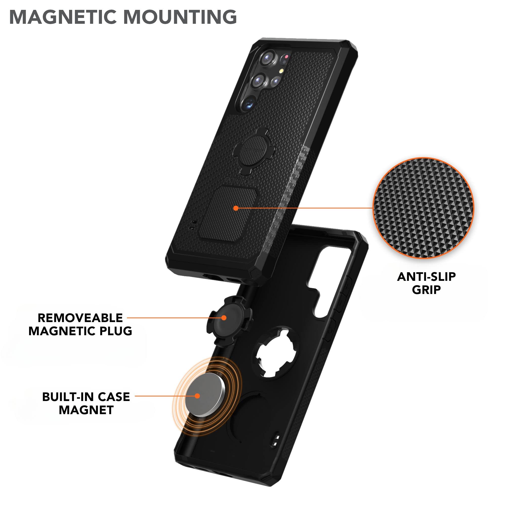 Rokform Galaxy S22 Ultra 5G Magnetic Case - Military Grade Rugged, Twist Lock Protection, Drop Tested Armor (Black) for Outdoor & Active Lifestyle
