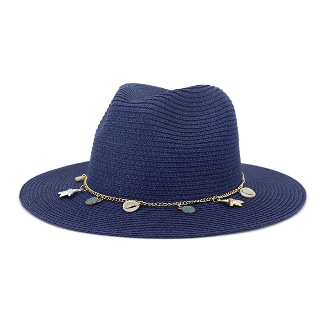 Breathable Straw Sun Hat for Women - Fashionable Wide Brim Panama Hat - Summer Beach Vacation Travel Accessory - Blue Sun Cap for Outdoor Activities, Gardening & Poolside Relaxation