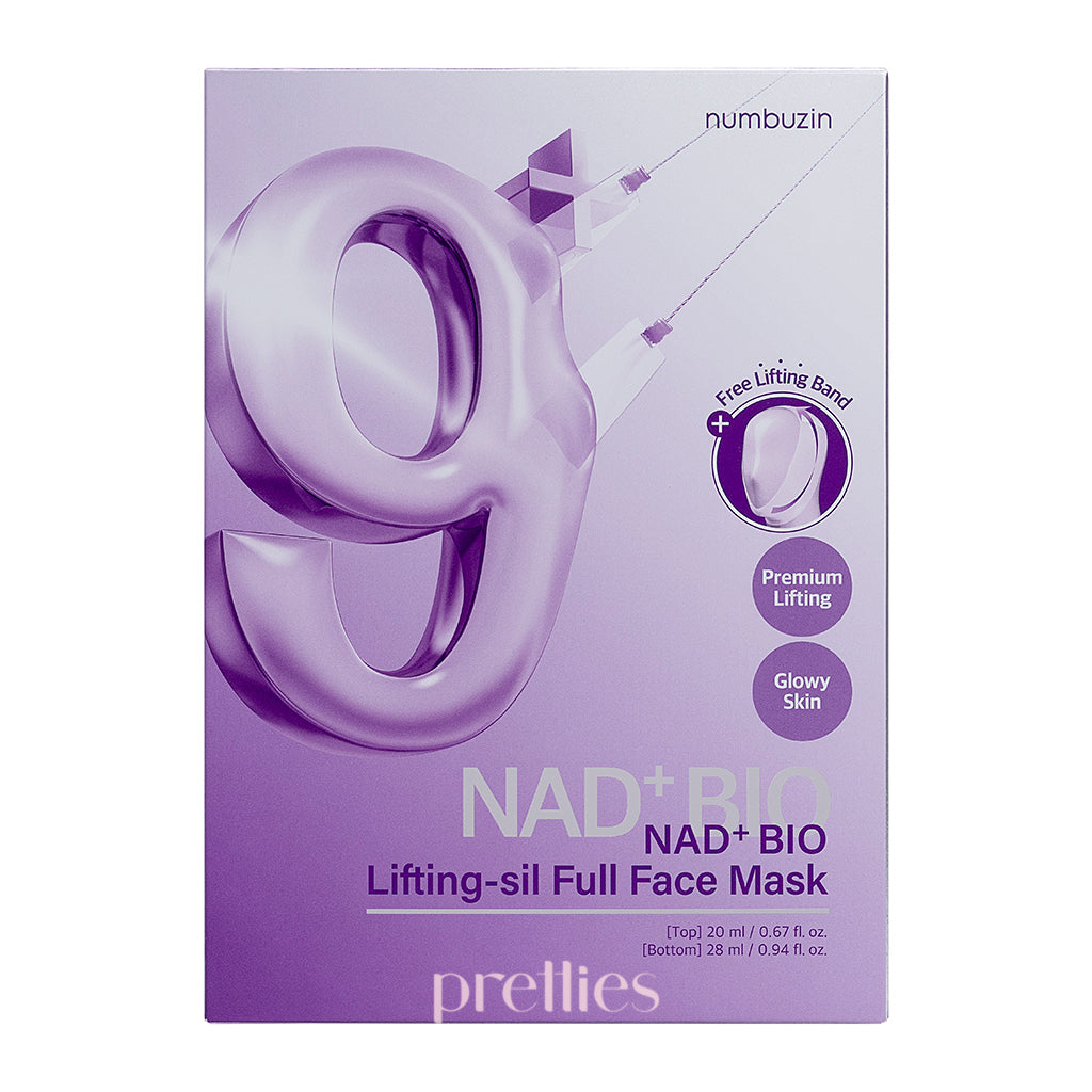Numbuzin No.9 NAD Bio Lifting Silk Full Face Mask (4pcs/Box) with Free Gift - Anti-Aging Skincare for Glowing Skin - Perfect for Night Routine & Spa Days
