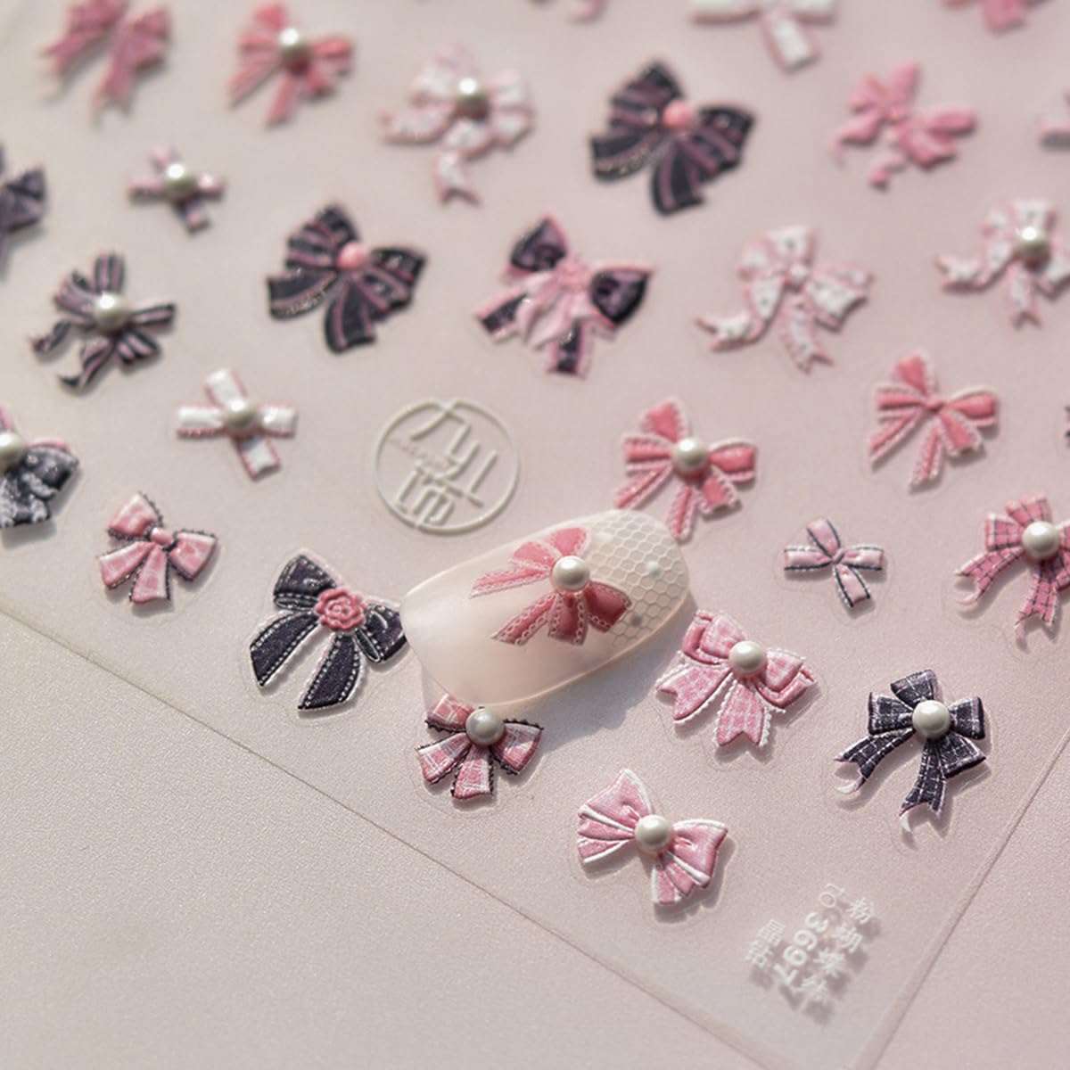 5D Embossed Pink Bow Nail Art Stickers - Kawaii Pearl Bowknot Nail Decals (1PC) | Cute Valentine's Day Manicure Accessories for Holiday Nail Decor, DIY Nail Art, Party & Special Occasion Nail Designs