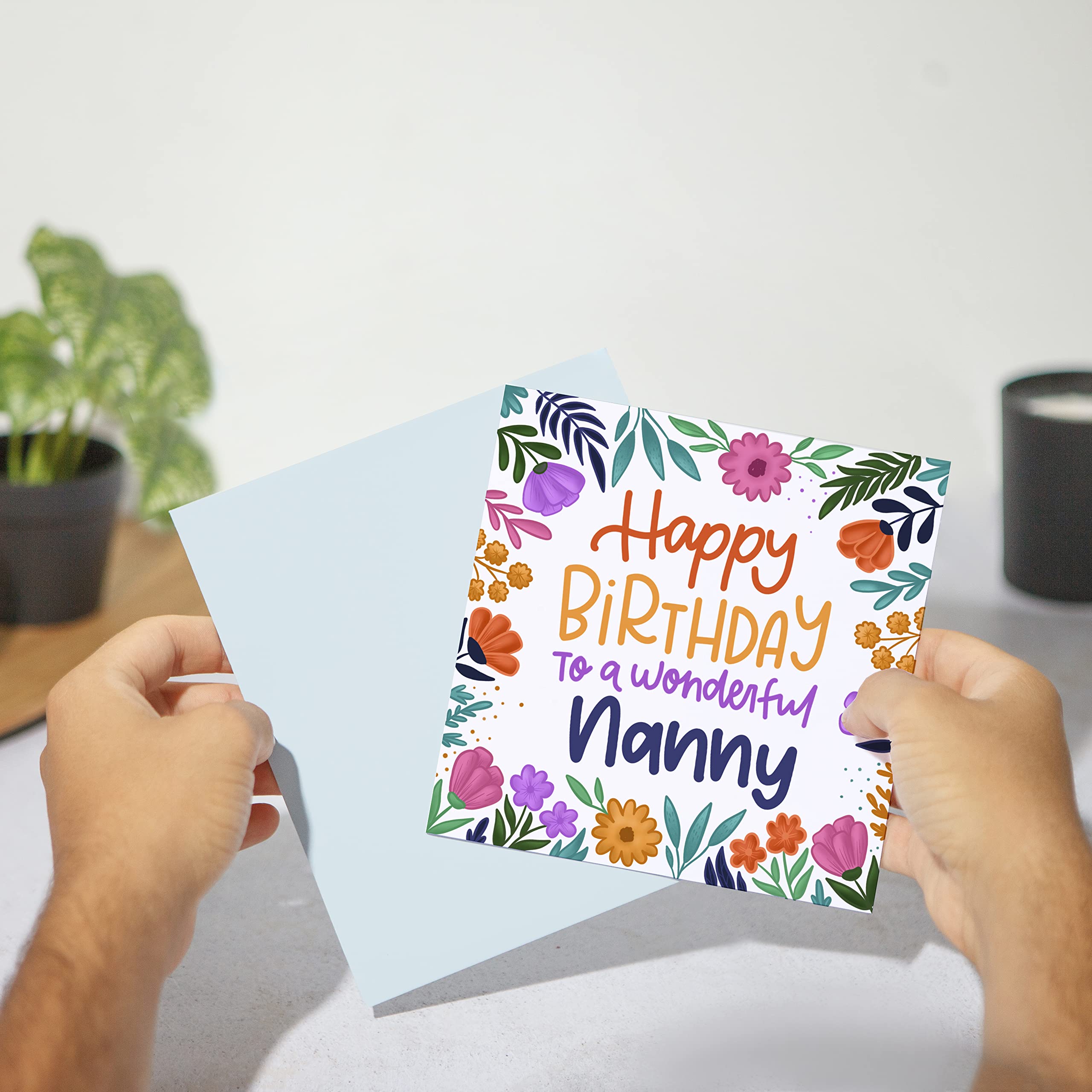 Floral Print Nanny Birthday Card - Elegant Grandma & Nana Birthday Greeting Card for Women - Luxurious Vivid Colors - 5.8 x 5.8 Inch (148 x 148mm) - Perfect Gift for Mother's Day, Grandparents Day & Special Occasions