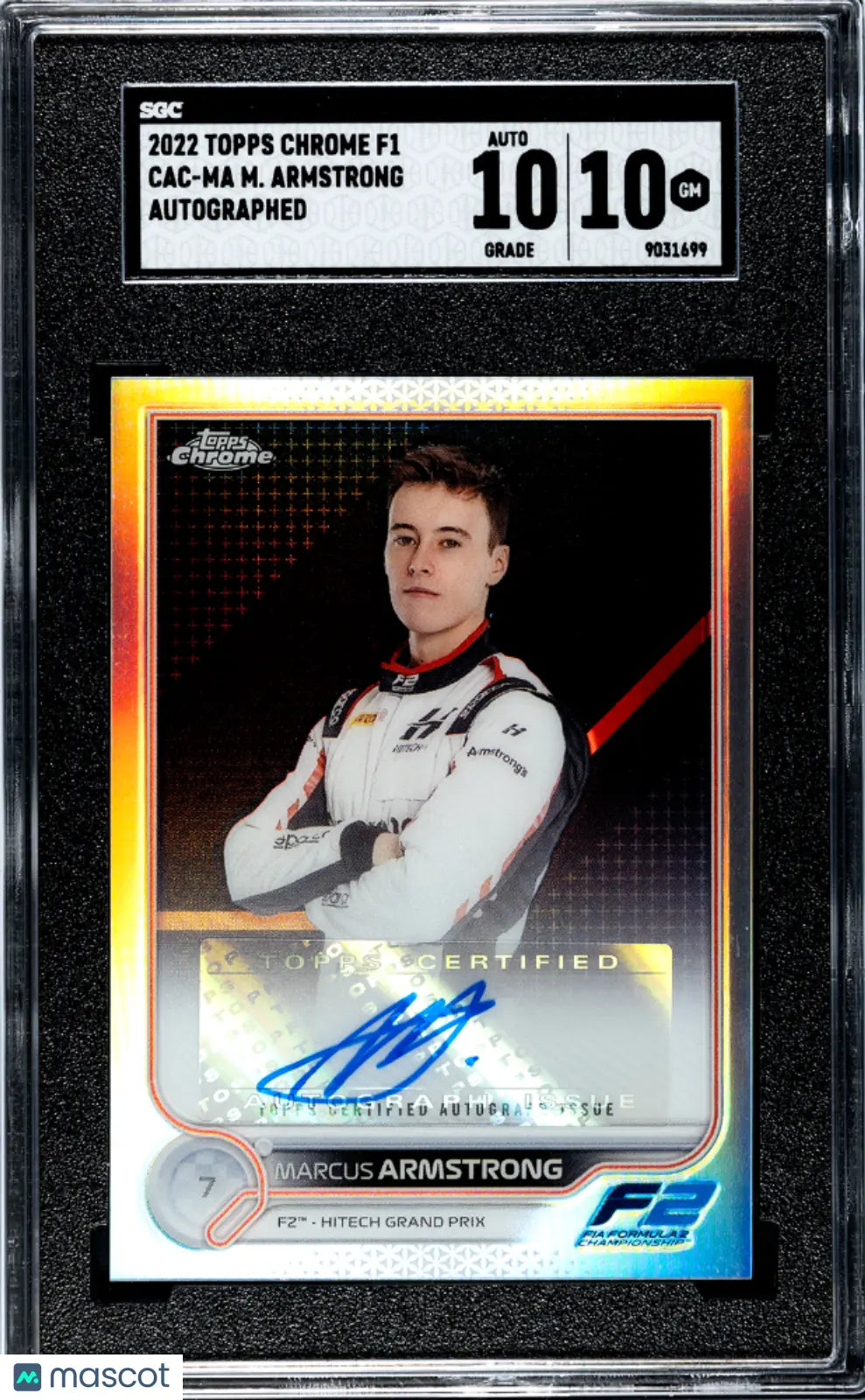 2022 Topps Chrome F1 Marcus Armstrong Autograph Auto Card SGC 10 Gem Mint - Perfect for F1 Collectors, Racing Memorabilia Displays & Sports Card Investments