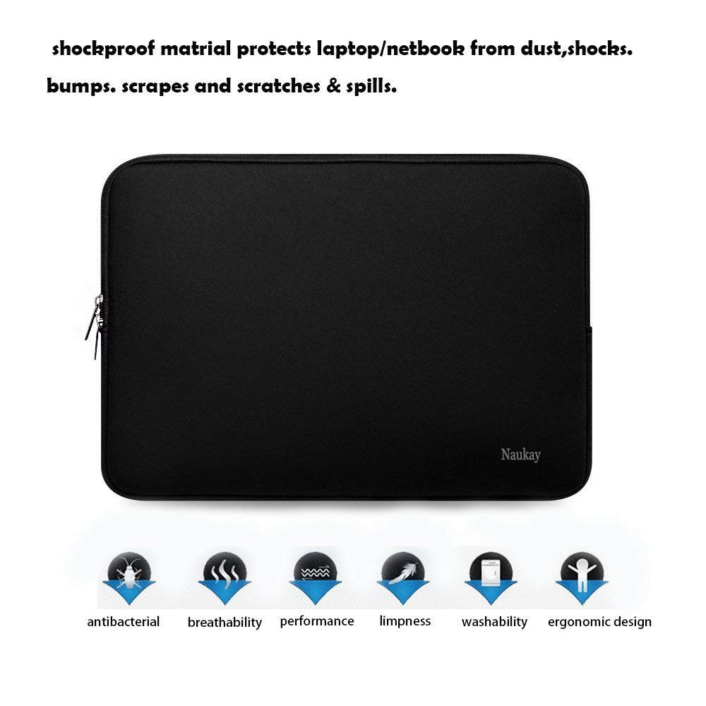 Naukay 13-13.3 Inch Neoprene Laptop Sleeve Case - Shockproof & Water Resistant Protective Cover for MacBook Pro, MacBook Air, Notebook Computers - Lightweight & Slim Design for School, Office, Travel (Black)