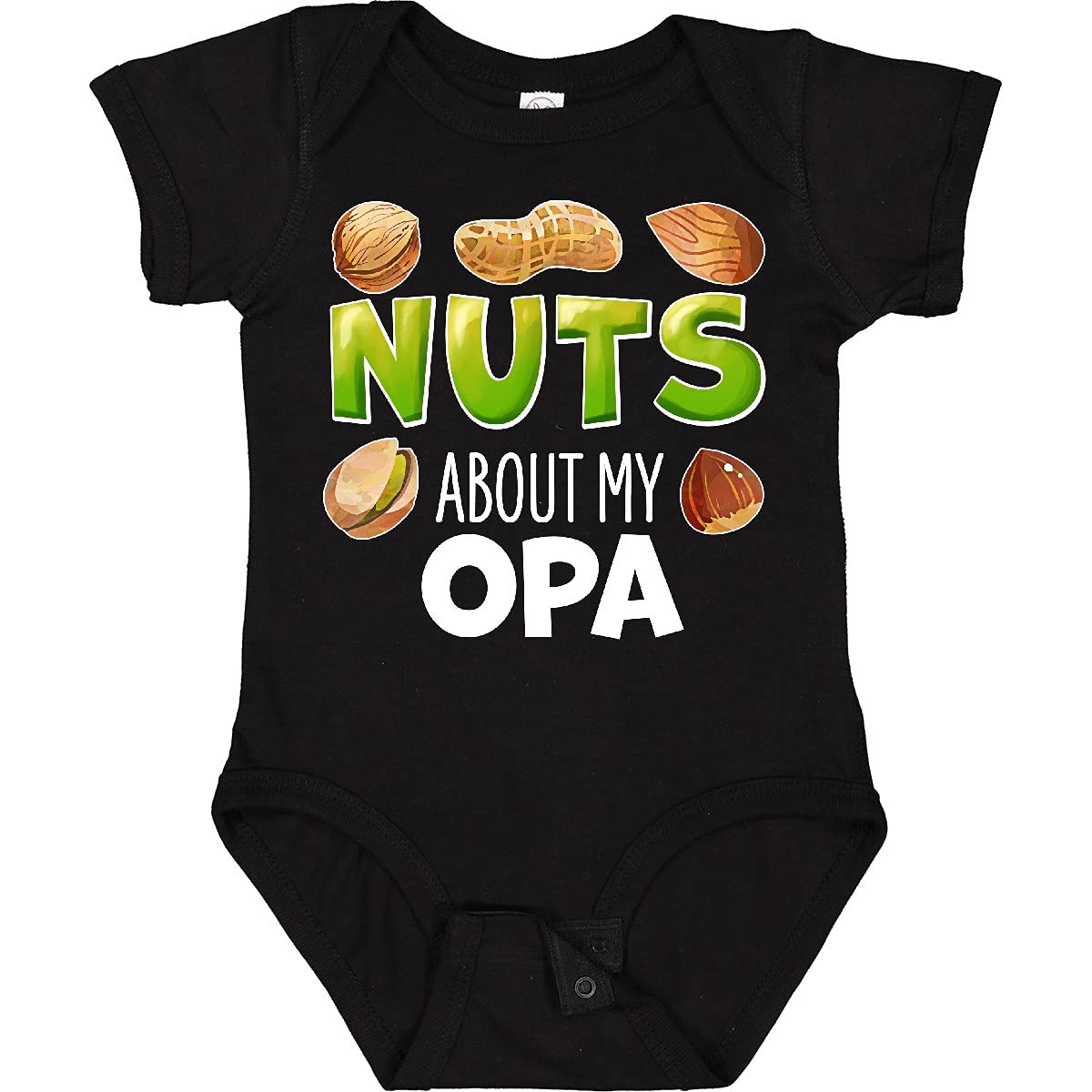 Inktastic Nuts About My Opa Peanut Almond Pistachio Baby Bodysuit - Cute Organic Cotton Onesie for Grandparents Day, Family Reunions & Photo Shoots