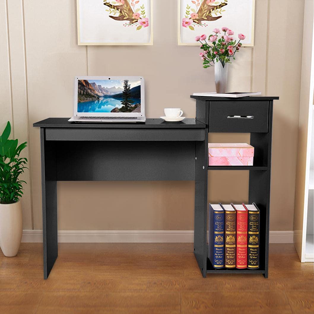 Compact Writing Desk & Study Table for Small Spaces - Home Office Computer Desk, Dining Table - Space-Saving Modern Design for Fashionable Workspaces - Perfect for Apartments, Dorms & Home Offices (Black) - Ideal for Remote Work, Online Classes & Small Living Areas