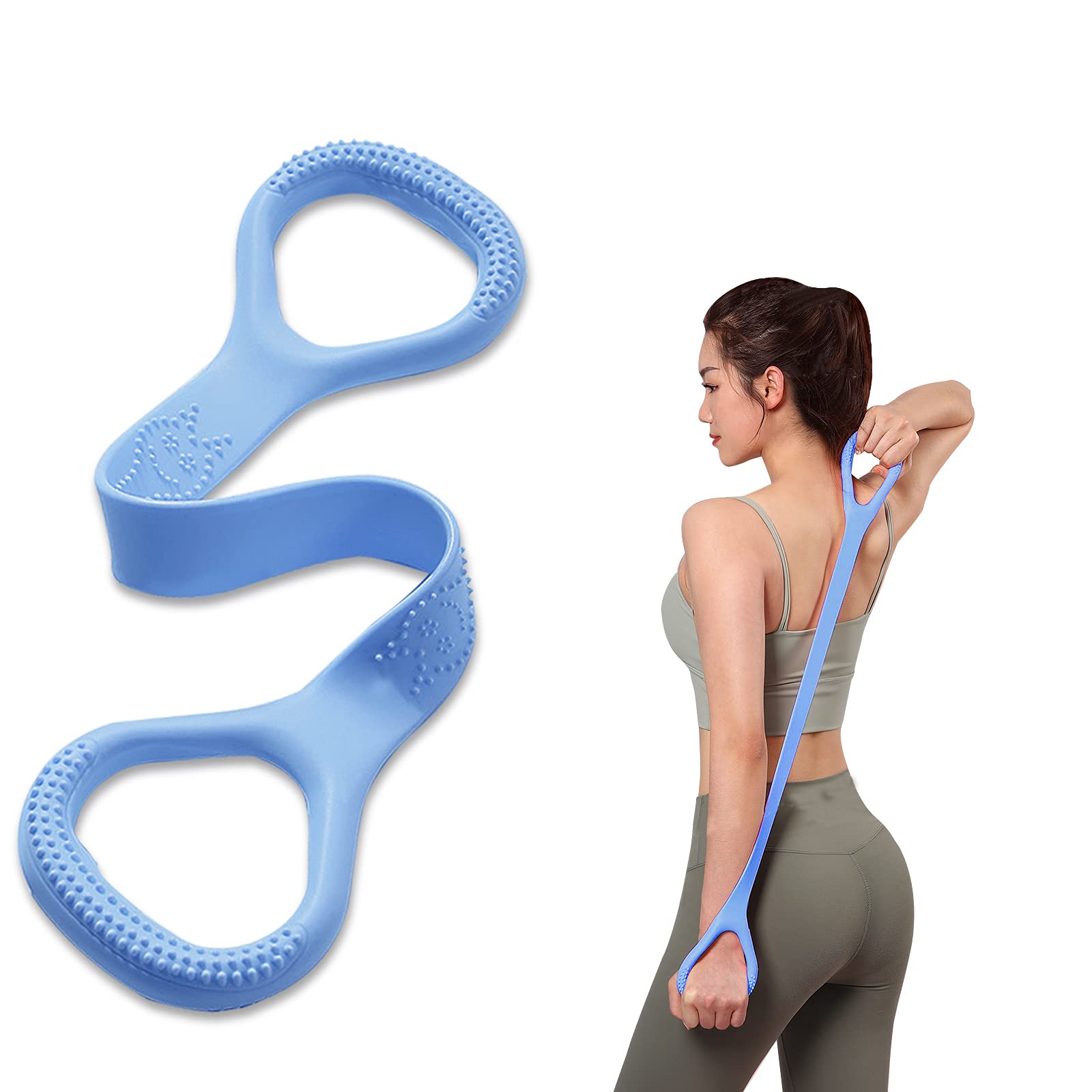 HUICHAI Figure 8 Fitness Resistance Band with Handles - Pure Barre Workout Equipment for Chest, Arms & Shoulders - Stretch Exercise Bands for Home Gym, Yoga & Pilates (Blue)