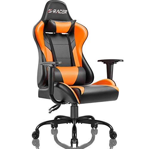 Homall Gaming Office Chair - High Back Ergonomic Computer Desk Chair with Adjustable Height, PU Leather, Headrest & Swivel for Adults (Orange) - Perfect for Gaming, Work & Home Office Use