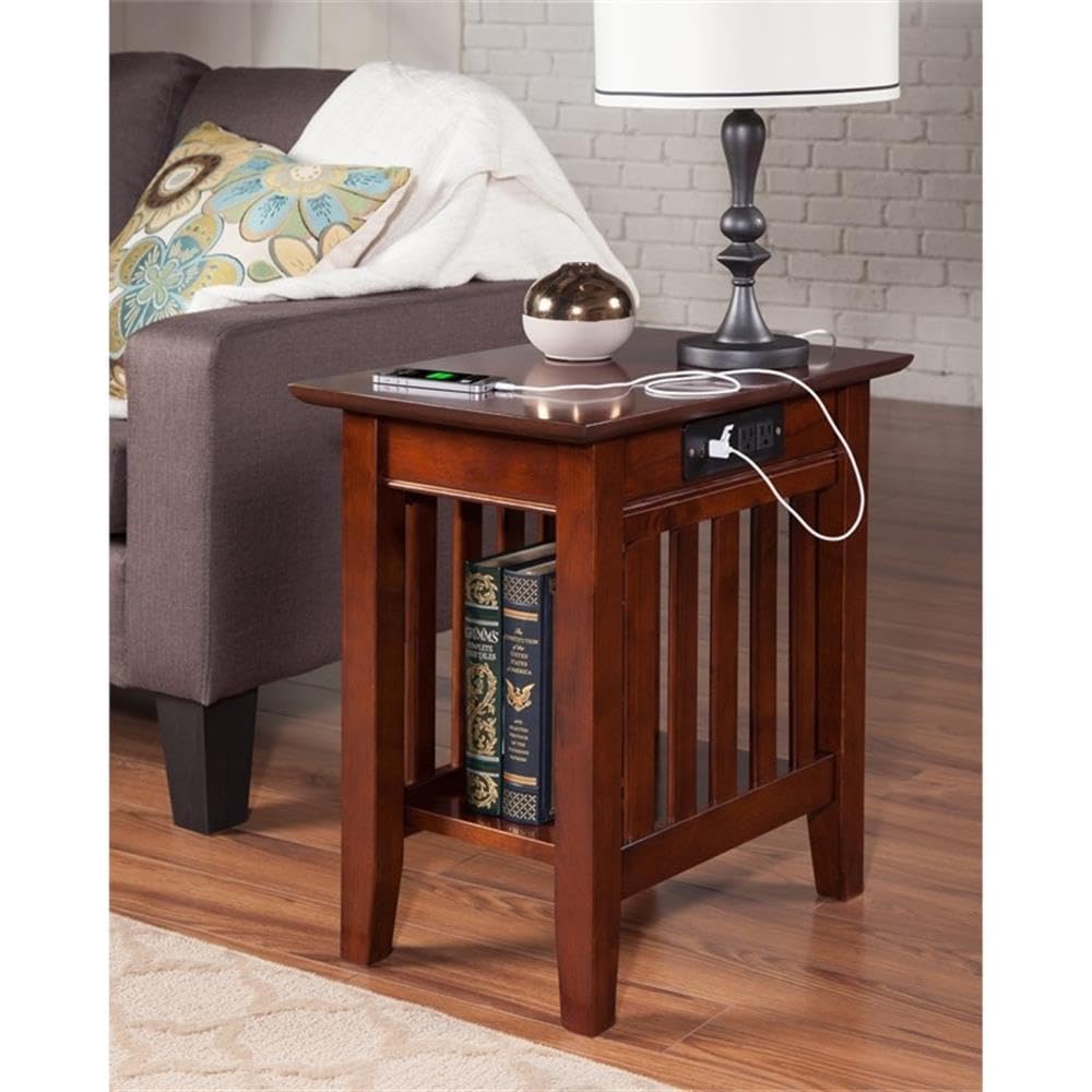 Fremont Chair Side Table with USB Charger - Modern End Table for Living Room, Bedroom, or Office - Convenient Charging Station for Phones & Devices