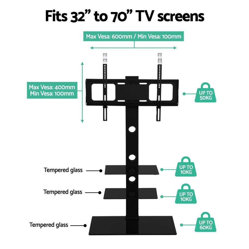 Adjustable TV Floor Stand for 32-70 Inch Screens - Swivel & Height Adjustable TV Mount Bracket - Perfect for Living Room, Bedroom & Home Theater Setup
