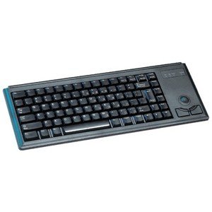 Cherry Electronics G84-4420LPBEU-2 Ultra Slim 83-Key Keyboard with Trackball - International Layout, Black Tampoprinted Keycaps, PS/2 Connector - Perfect for Office Work, Data Entry & Compact Workspaces