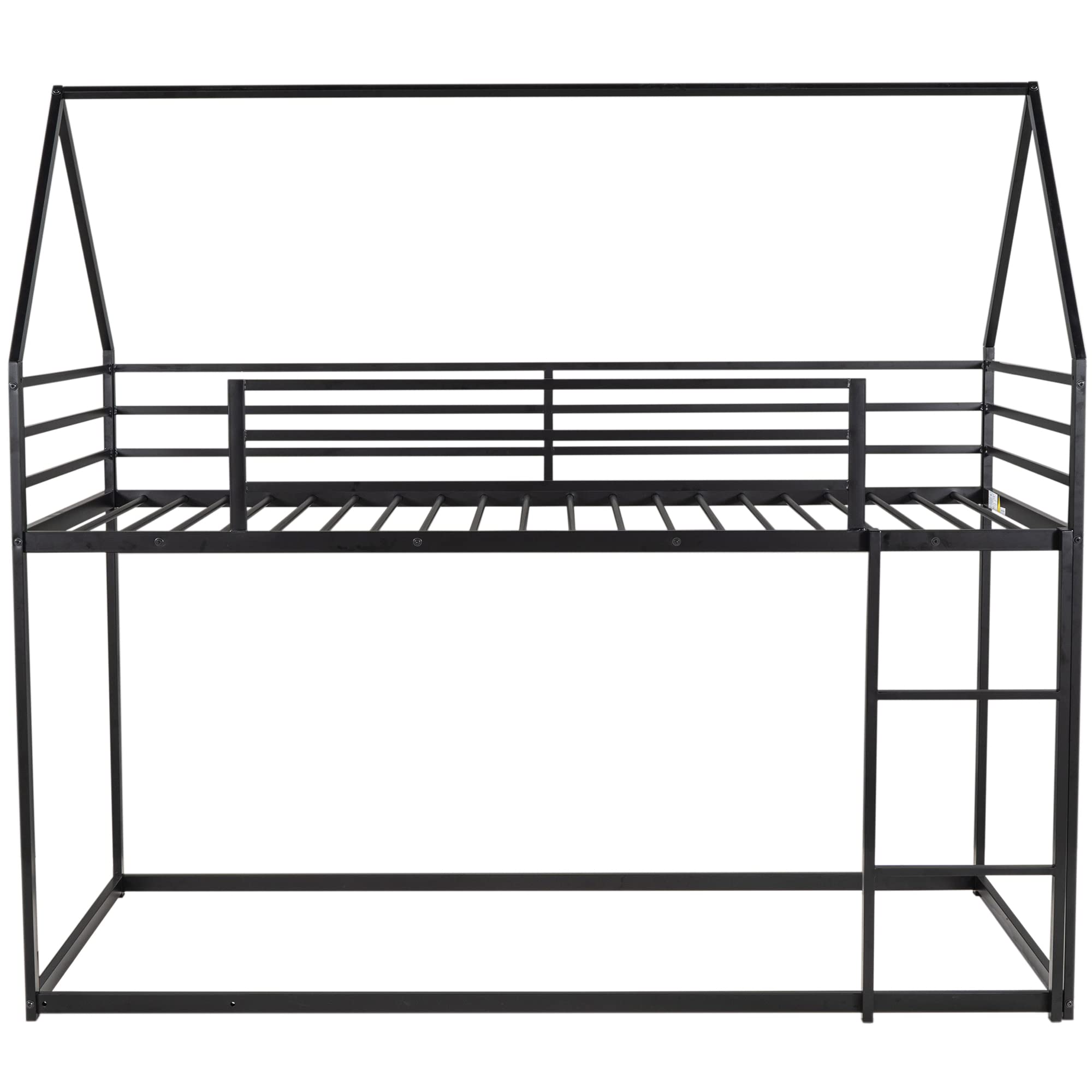 **Metal Twin Over Twin Bunk Bed with Roof - Sturdy House Bunk Bed for Kids & Toddlers - Black - Perfect for Kids' Bedrooms, Playrooms & Small Spaces**
