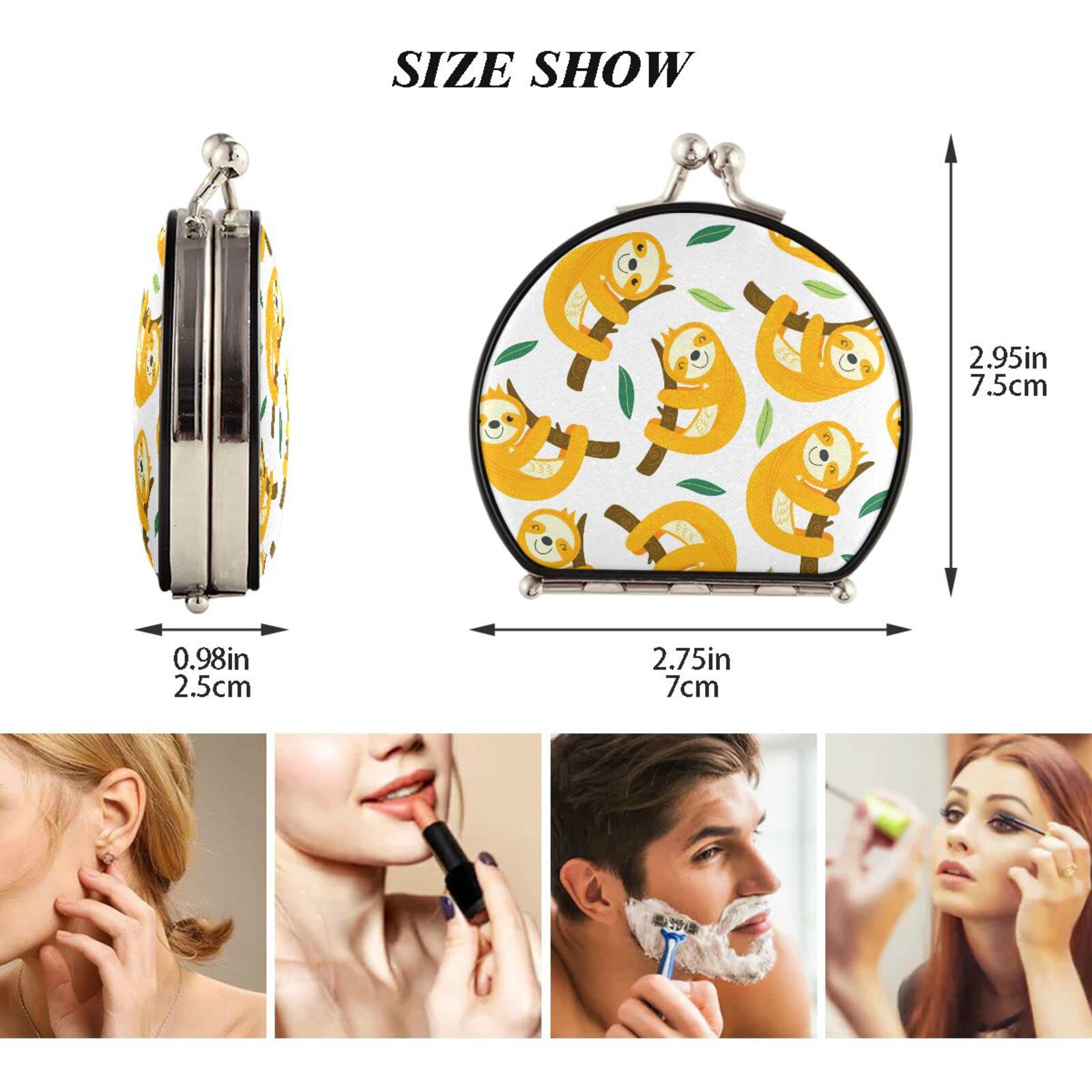 Portable Travel Makeup Mirror - Sloth Cartoon Design, Compact Folding Handheld Mirror with Magnifying & Double Sided for Women, Perfect for Travel, Home & Office Use