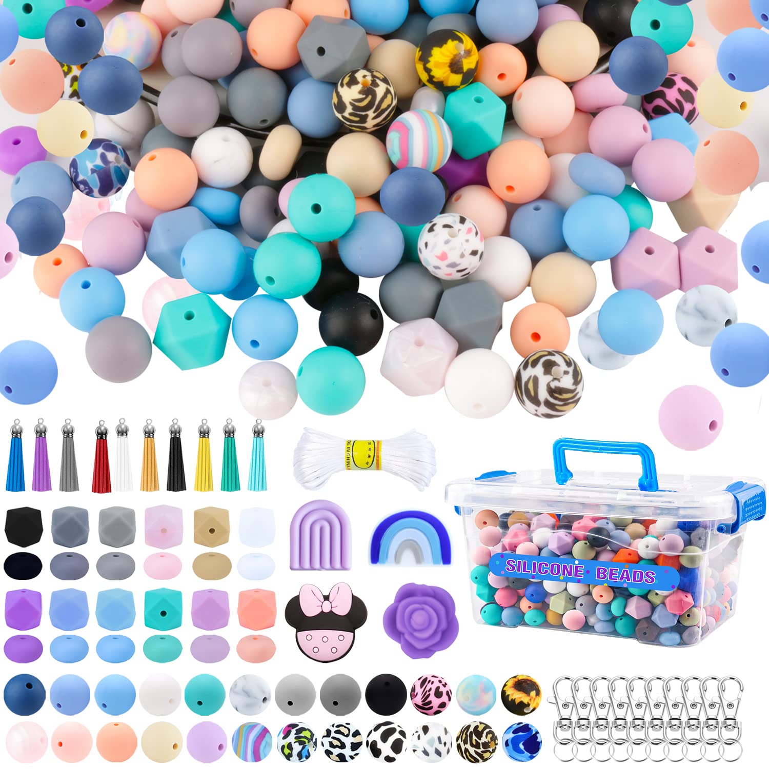 LINIFOLL 222-Piece Bulk Silicone Beads Kit - Mixed Styles, Shapes & Sizes for DIY Keychain Making - Soft Rubber Beads for Jewelry, Crafts & Accessories - Perfect for DIY Projects, Gifts & Party Favors