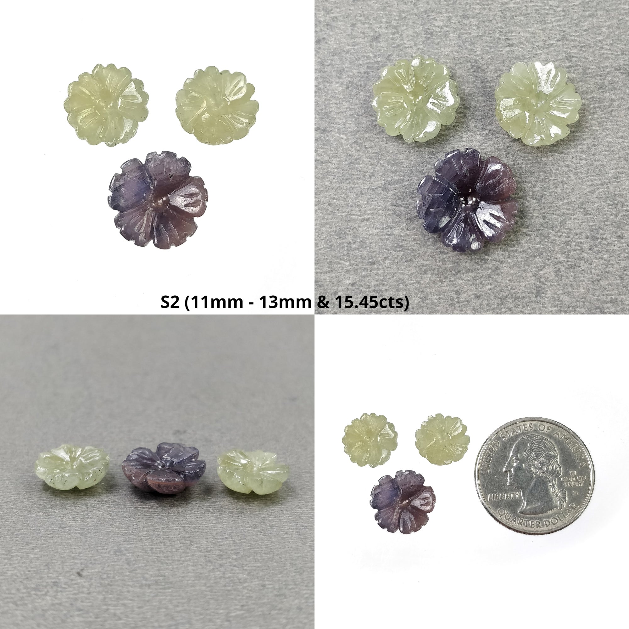 Natural Untreated Unheated Sapphire Hand-Carved Flower Gemstone Carving - 3pc Multi Sapphire Set for Jewelry Making, Meditation & Healing Crystals