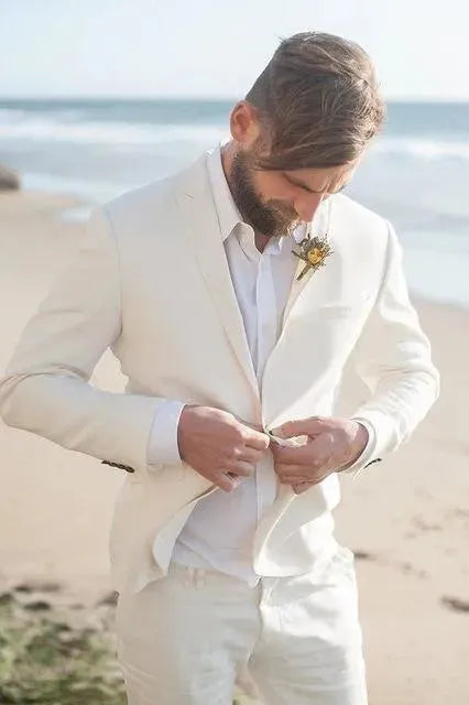 Elegant White Linen Wedding Suit for Men - Breathable Summer Groom Attire - Perfect for Beach Weddings & Outdoor Ceremonies