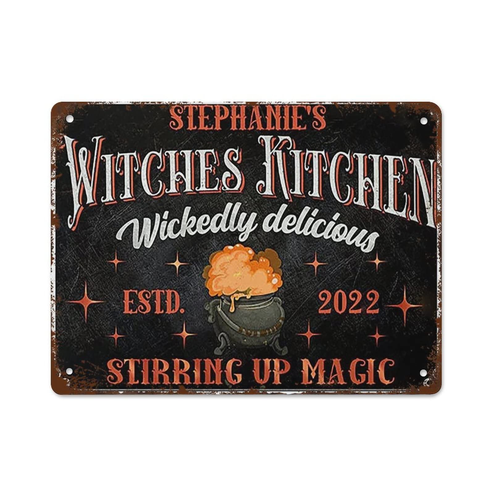Personalized Witch Kitchen Metal Sign - Wickedly Delicious Halloween Decor - 12x16 Inch Retro Tin Sign for Home, Coffee Shop & Bar Wall Art - Perfect for Halloween Party, Witch-Themed Kitchen & Gothic Home Decor